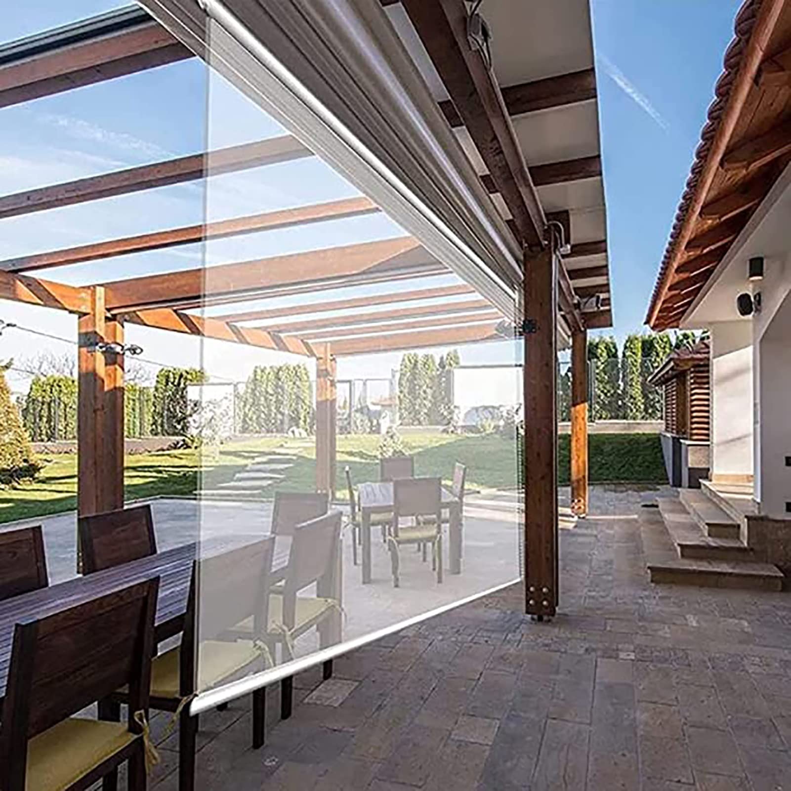 Outdoor Roller Window Shades for Pergola - Waterproof & Cold-Resistant Clear Partition Screen with Lift Chain - Easy Installation for Balcony, Patio, Garage - Perfect for Sun Protection & Privacy