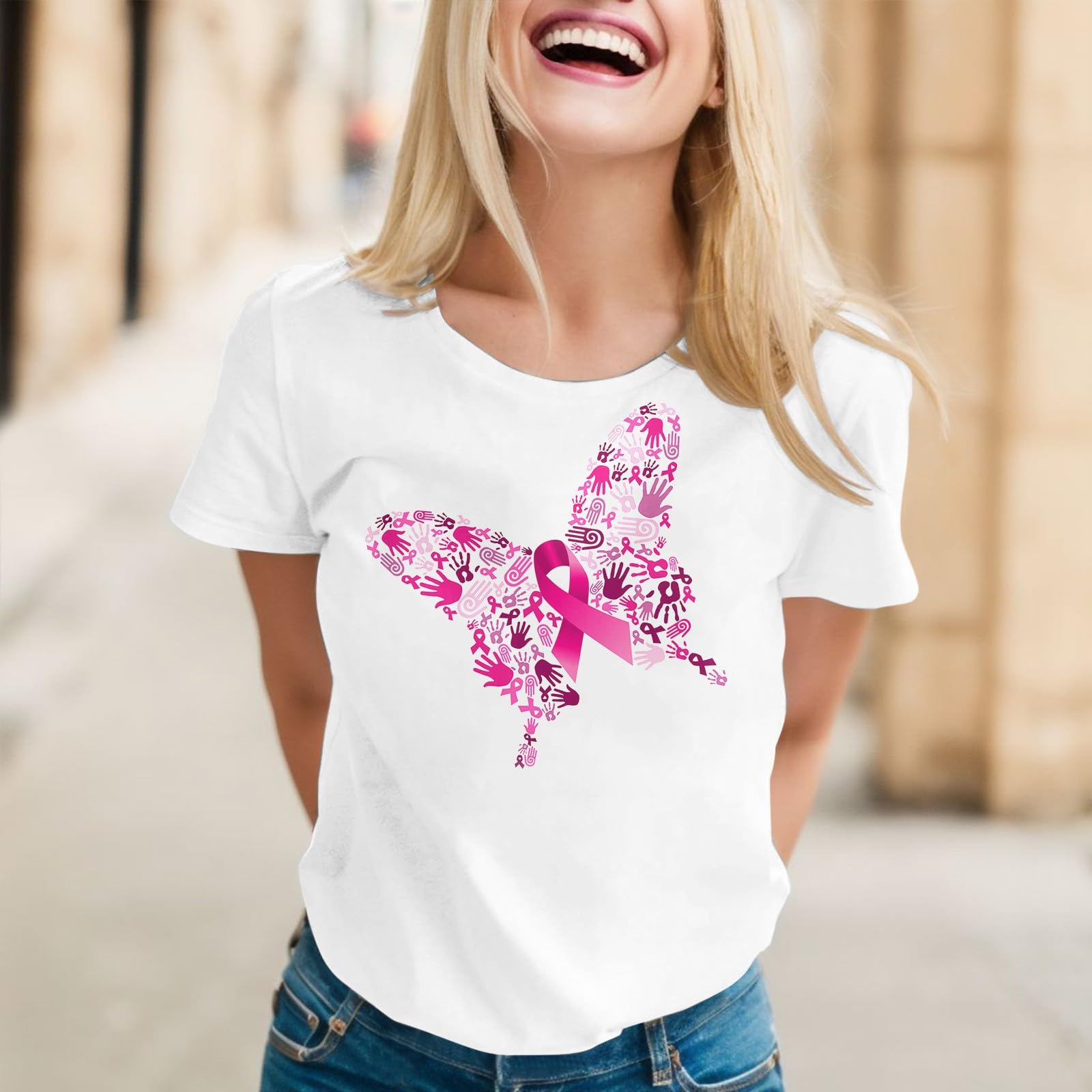 Women's Breast Cancer Awareness Shirts - Pink Ribbon & Boxing Gloves Print Fighting Survivor Tops | Perfect Gift for Cancer Warriors & Supporters | Wear to Fundraisers, Races & Awareness Events