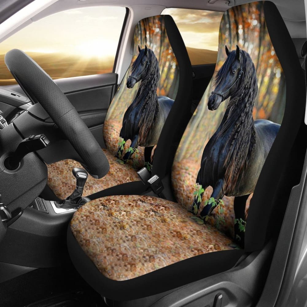 Premium Black Horse in Forest Animal Print Car Seat Covers - Breathable Universal Fit for Cars, SUVs & Trucks - Unique Gift for Equestrian Lovers & Nature Enthusiasts (Perfect for Road Trips, Camping & Outdoor Adventures)