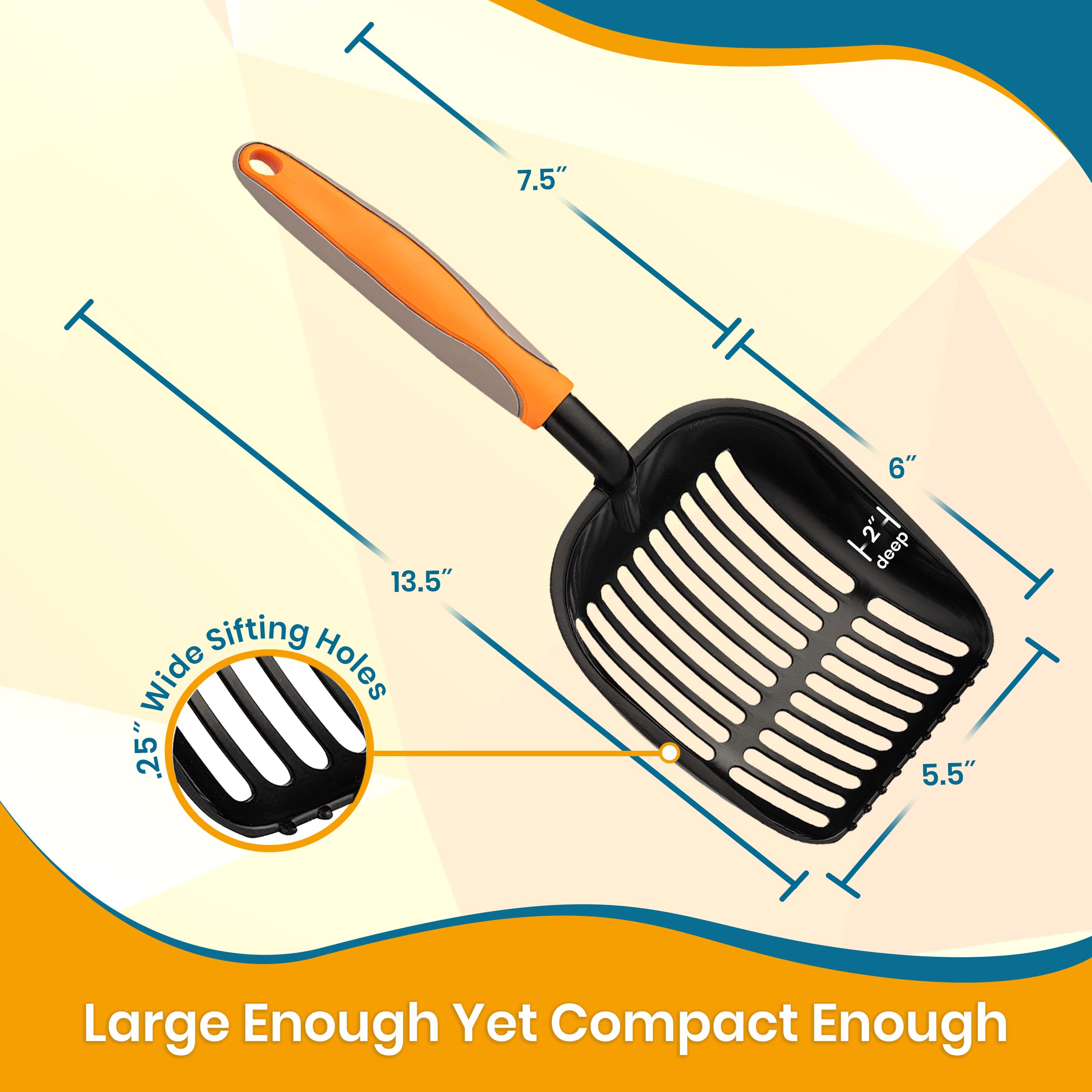 PAWBEE Metal Cat Litter Scoop with Holder - Premium Non-Stick Stainless Steel Litter Scooper for Cats - Deep Shovel Design with Long Non-Slip Handle - Durable Kitty Waste Scoop for Litter Box Cleaning - Perfect for Multi-Cat Homes & Odor Control