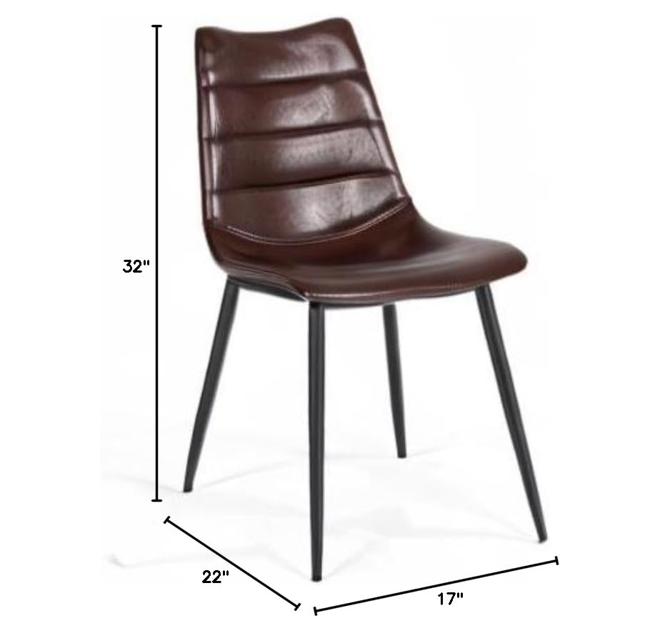 Benjara 2-Piece Brown Leatherette Dining Chairs with Horizontal Stitching - Modern PU Leather Kitchen Chairs for Dining Room, Restaurant & Office