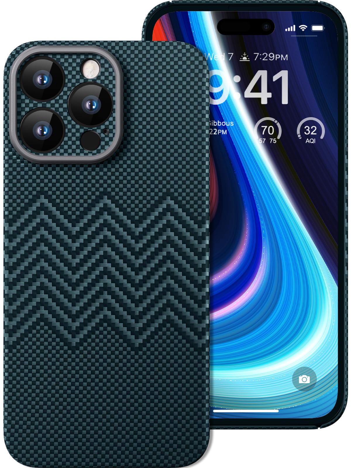Memumi for iPhone 15 Pro Carbon Fiber Case - Ultra Thin 0.5mm Aramid Fiber Slim Fit Protective Cover with Wavy Texture (Dream Series Wavy Blue) | Durable & Stylish Phone Case for Everyday Use, Work & Travel