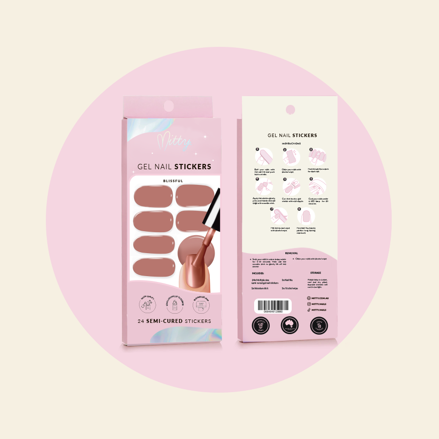 Mitty Semi Cured Gel Nail Stickers - Blissful | DIY Salon-Quality Nails at Home | Perfect for Parties, Weddings & Everyday Wear