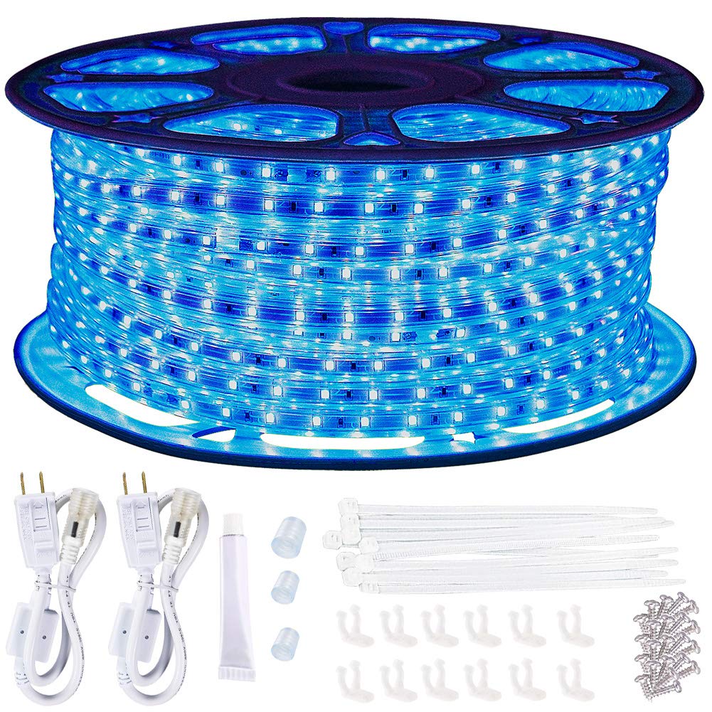 SURNIE 150ft Waterproof LED Rope Lights - Outdoor/Indoor Blue Strip Lights 110V, Cuttable & Connectable for Bedroom, Stairs, Wedding, Backyard, Pool - Perfect for Parties, Home Decor & Landscape Lighting