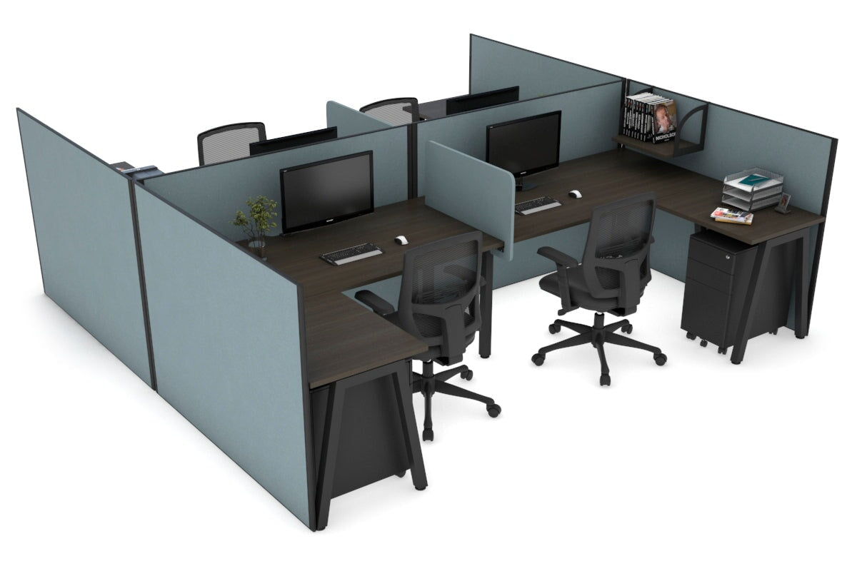 Quadro A Legs 4-Person Corner Workstation - H-Shaped Black Frame Office Desk [1800L x 1800W with Cable Management] for Team Collaboration & Open Office Spaces