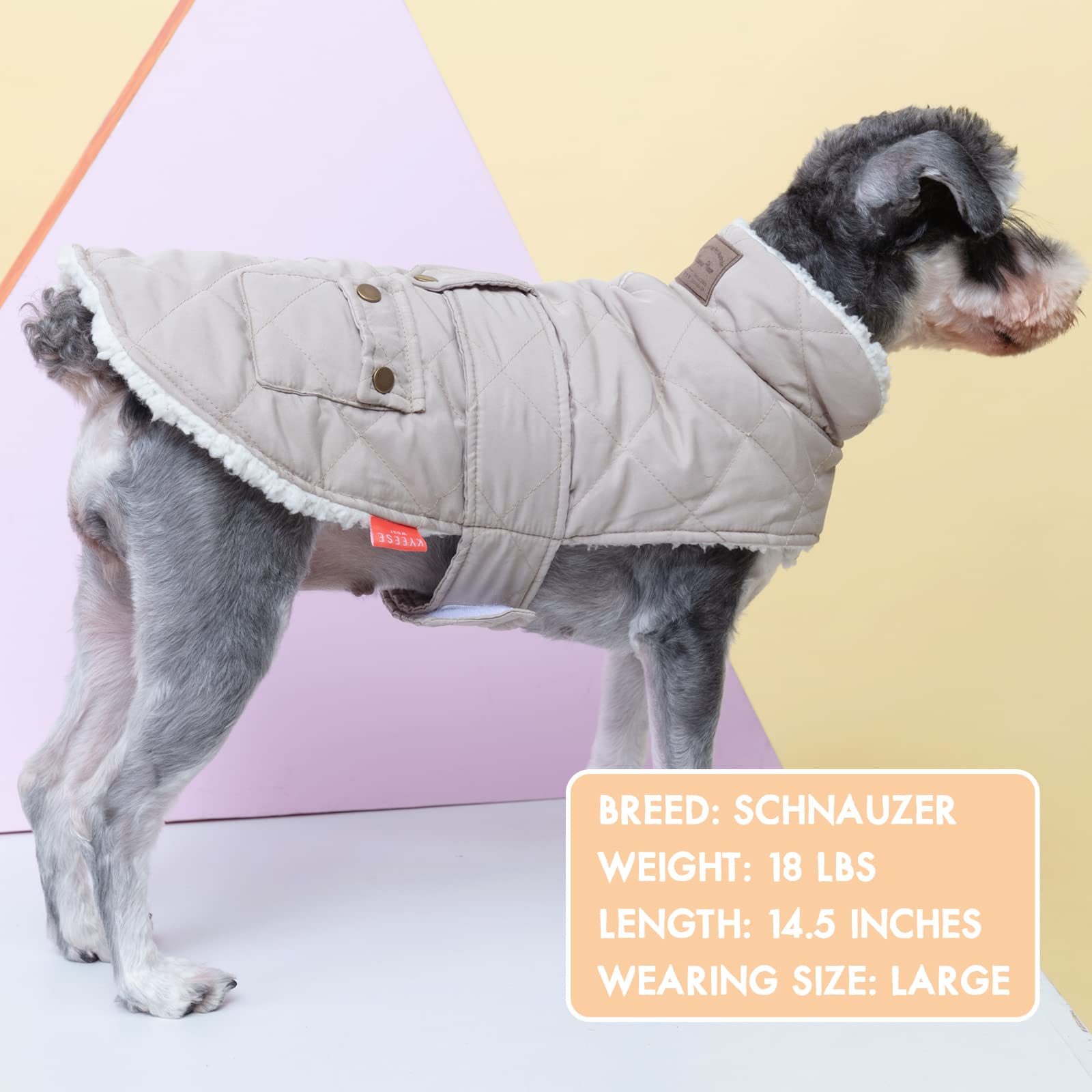 KYEESE Warm Windproof Padded Sherpa Dog Coat with Furry Collar - Winter Cozy Outfit for Small Dogs (Beige, Size S) - Perfect for Cold Weather Walks & Outdoor Adventures