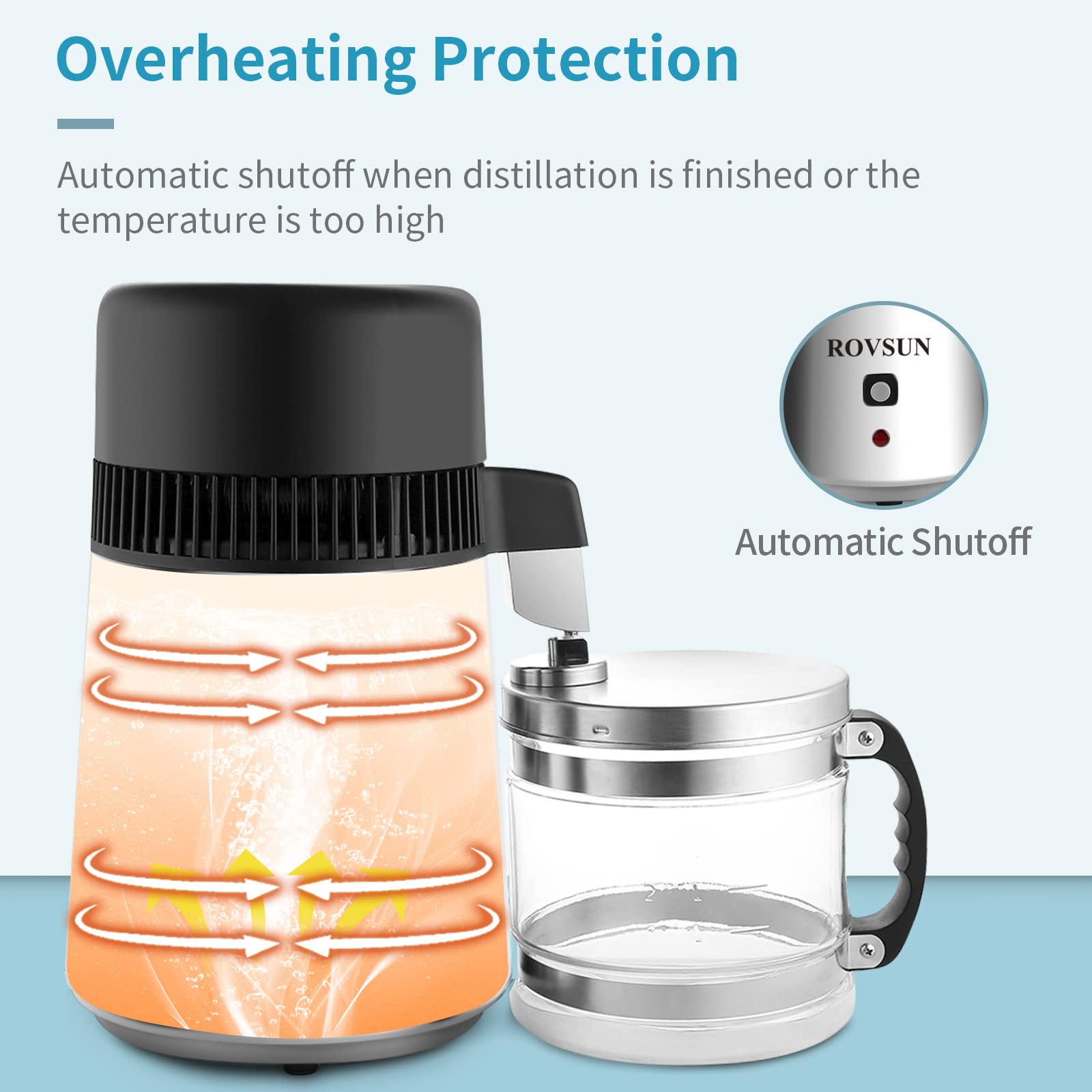 ROVSUN Upgraded 4L/1.1 Gallon Countertop Water Distiller - 750W Stainless Steel Home Distilled Water Maker with Glass Container (1L/H, Silver) | Perfect for Purifying Drinking Water, Baby Formula, Coffee & Humidifiers