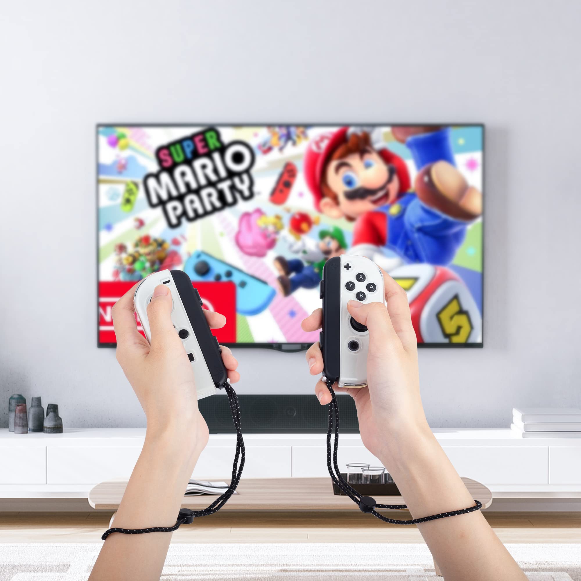 RHOTALL Soft TPU Clear Protective Case for Nintendo Switch/Switch OLED Joycon Controllers - Transparent Cover with 6 Thumb Grips Caps | Perfect for Gaming, Travel Protection & Enhanced Grip