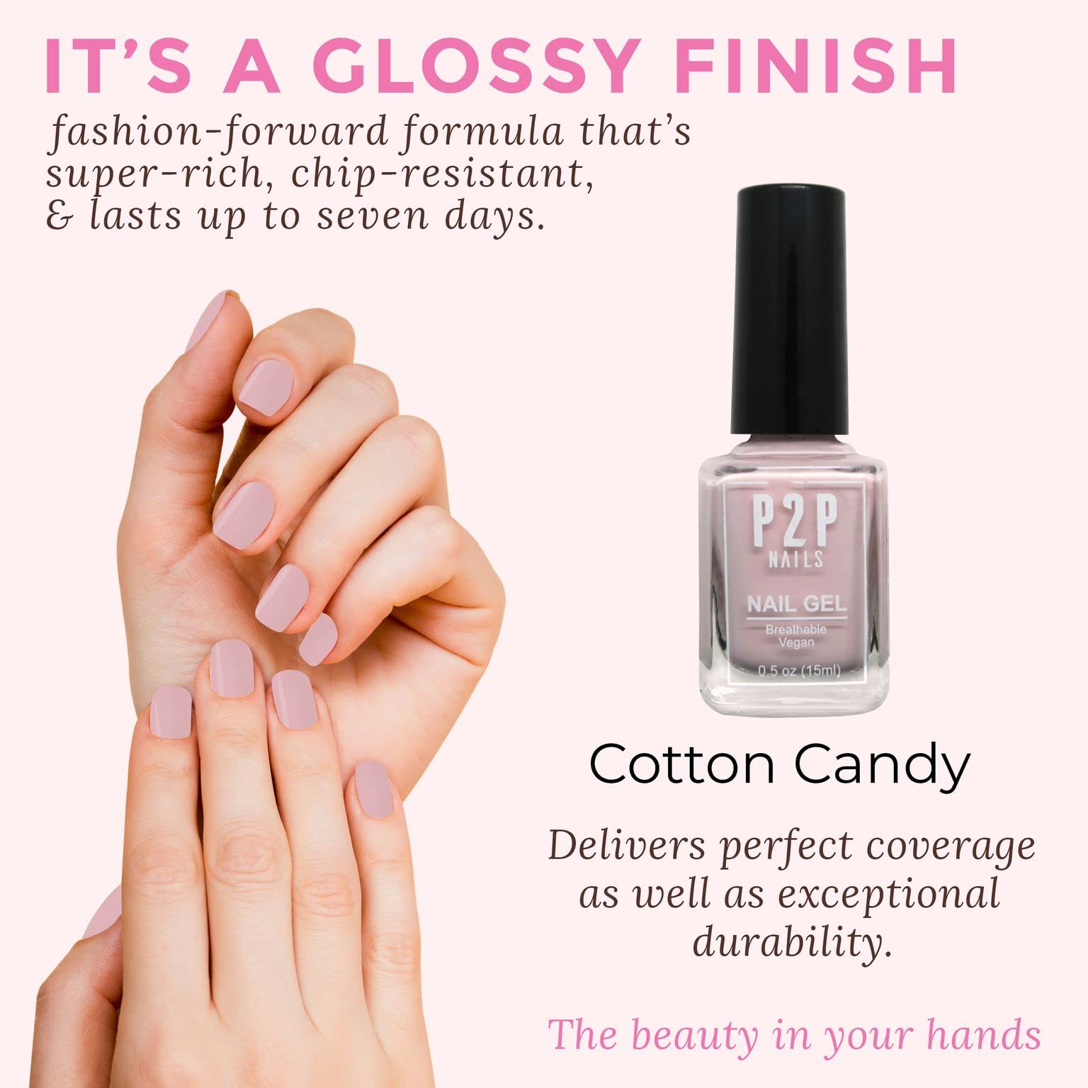 Vegan Nail Gel Polish - Natural Shine, Scratch-Free, Quick Dry Gel Polish with Smooth Texture in Vibrant Colors (Cotton Candy) - Perfect for Manicures, Pedicures & Nail Art at Home or Salon