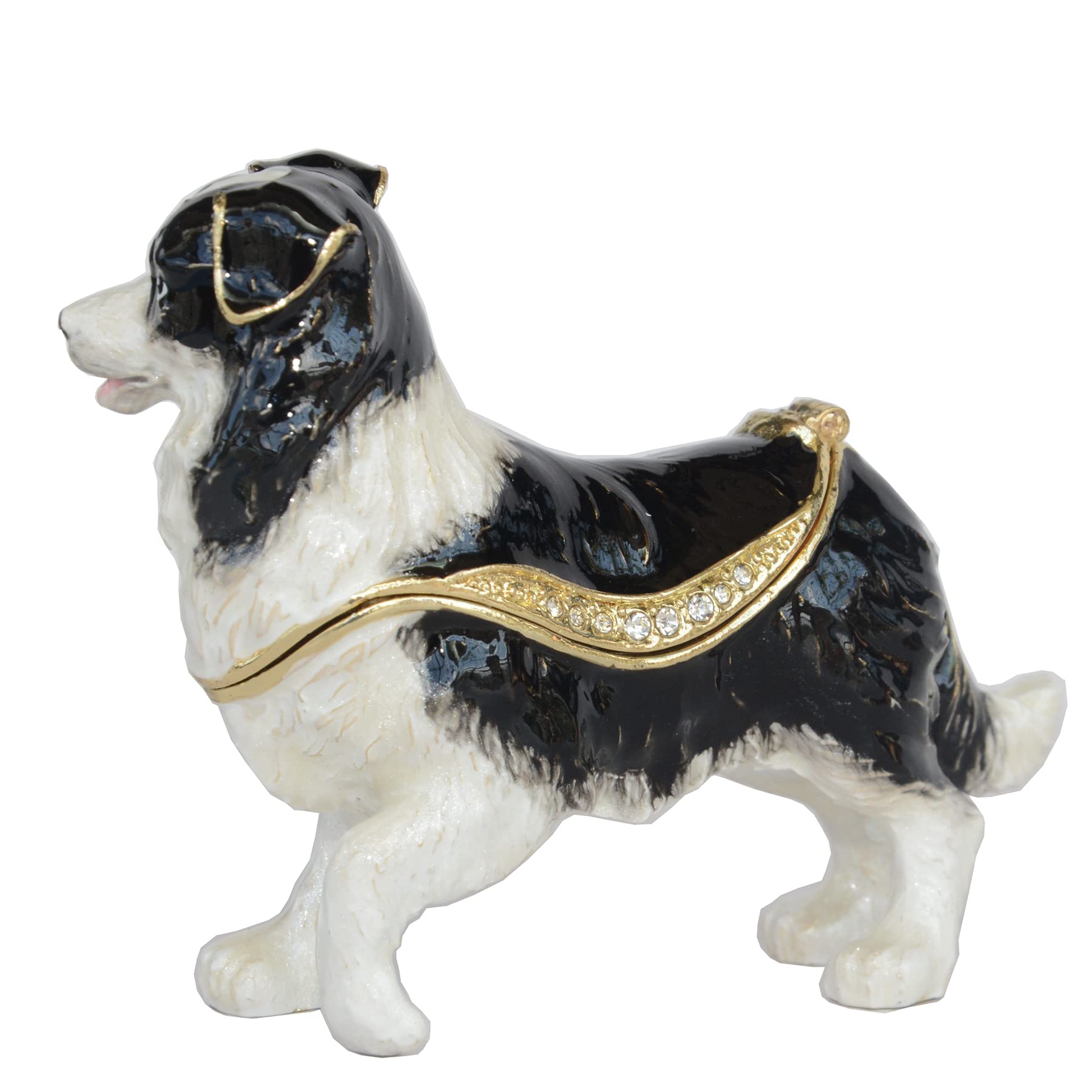 Hand-Painted Border Collie Jewelry Box with Hinged Lid - Dog Figurine Trinket Box for Rings & Earrings - Decorative Collectible Gift for Dog Lovers (Perfect for Bedroom Vanity, Dresser Organizer & Pet Memorabilia Display)