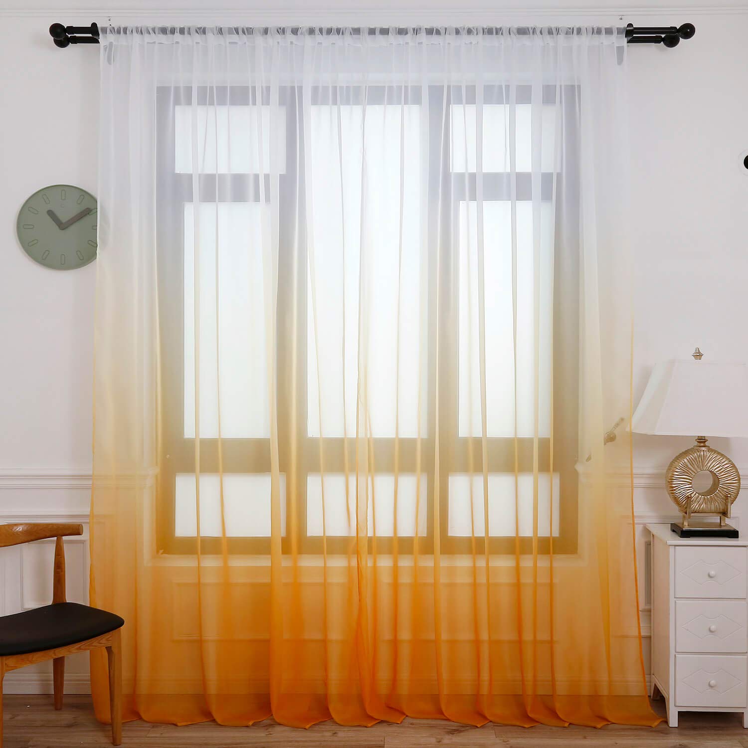 WUBODTI Yellow Ombre Sheer Curtains for Bedroom & Living Room - Faux Linen Voile Window Door Drapes 2 Panels 80 Inch Long - Light Filtering Curtains for Girls Room, Nursery & Home Decor