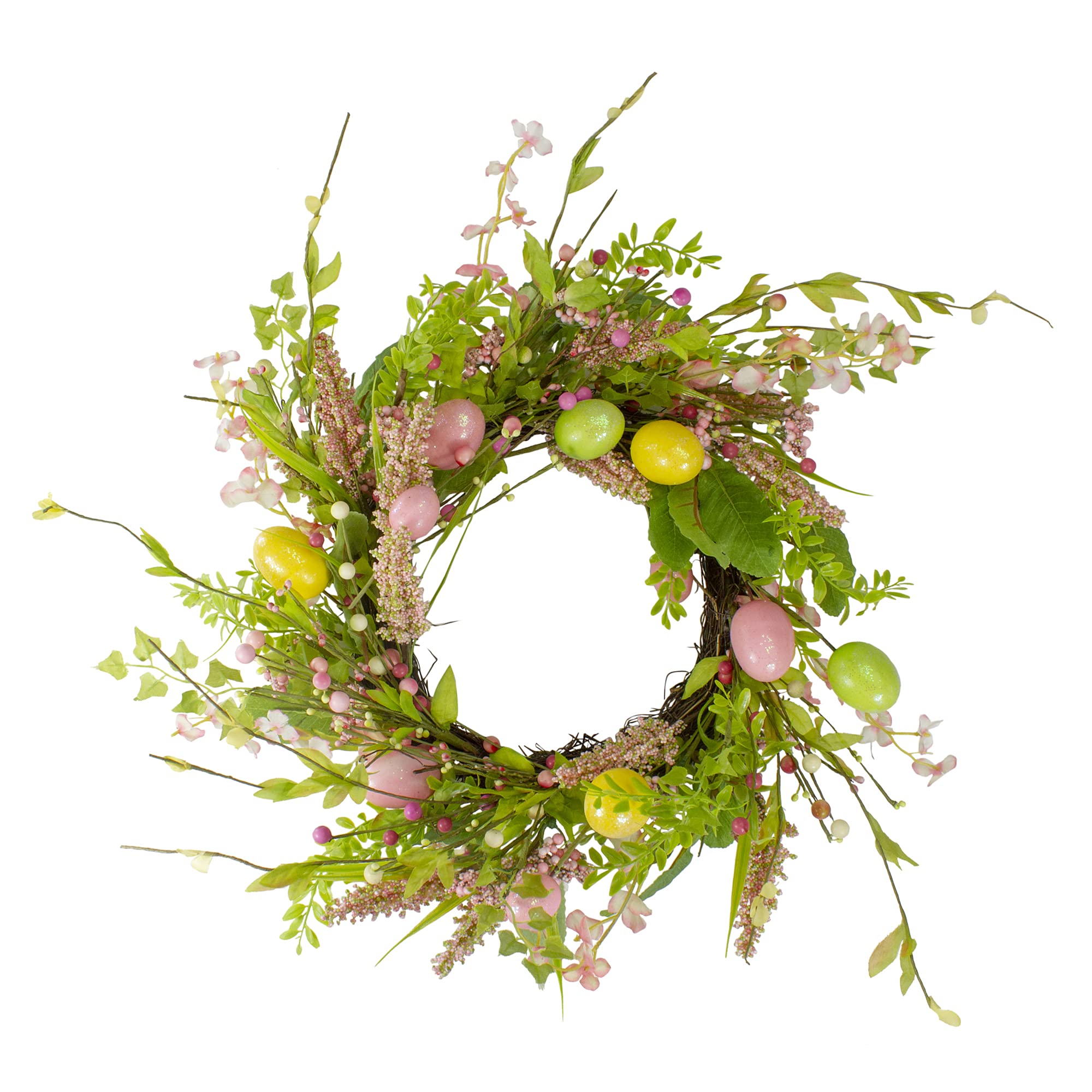 Easter Egg Decor with Berry Floral Spring Wreath - Pink & Green 20 Inch - Perfect for Spring Home Decor, Easter Party, and Seasonal Door Hanging