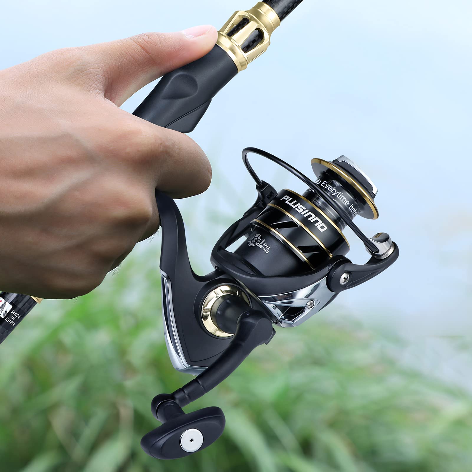 PLUSINNO Telescopic Fishing Rod and Reel Combo Kit with Spinning Reel & Carrier Bag - Lightweight Portable Fishing Pole for Freshwater & Saltwater Fishing - Perfect for Men & Women Anglers (Great for Travel, Camping & Shore Fishing)
