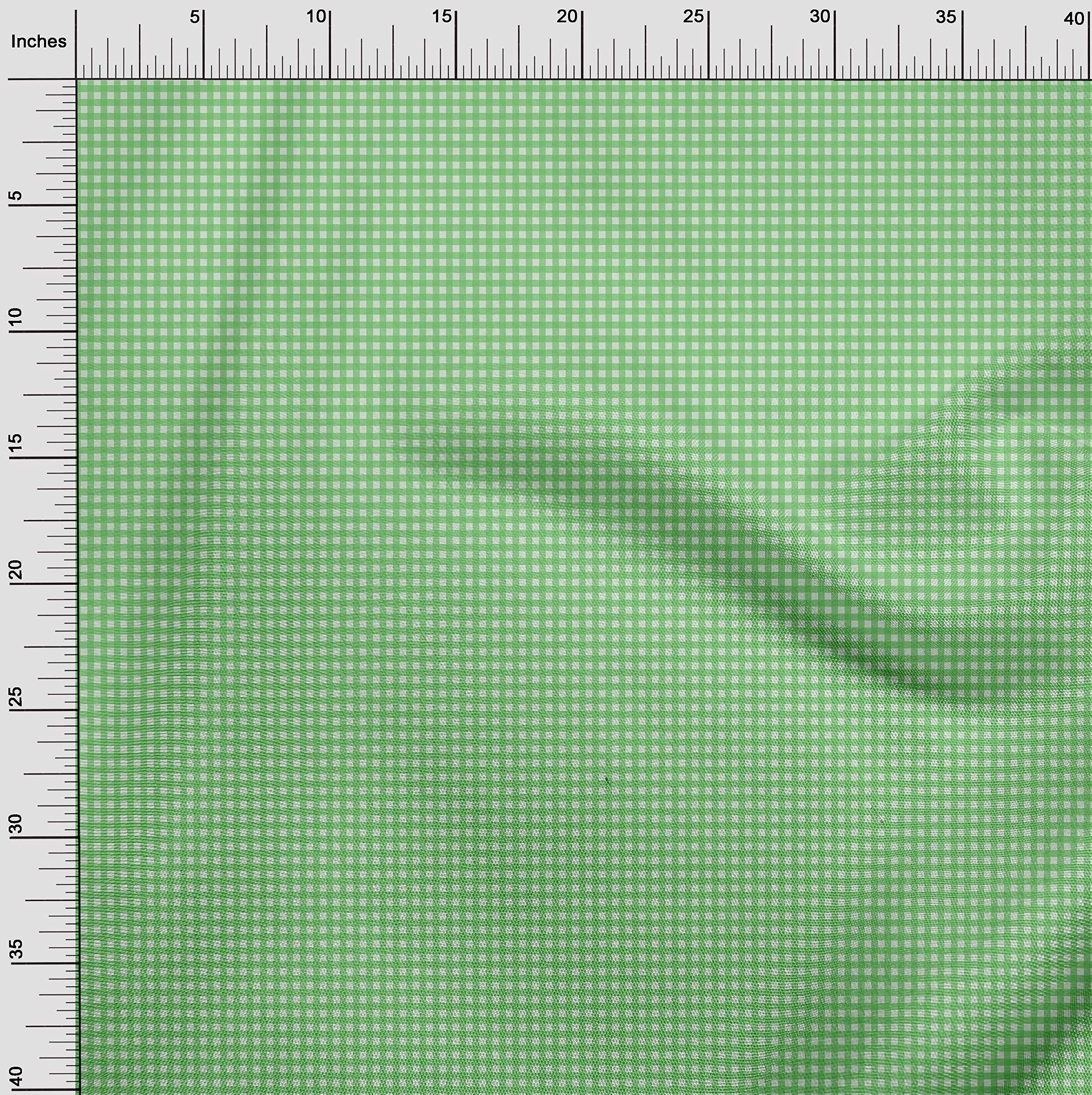 oneOone Rayon Green Checkered Fabric - 56 Inch Wide Printed Sewing Material for DIY Clothing & Crafts | Perfect for Dresses, Skirts, and Home Decor Projects