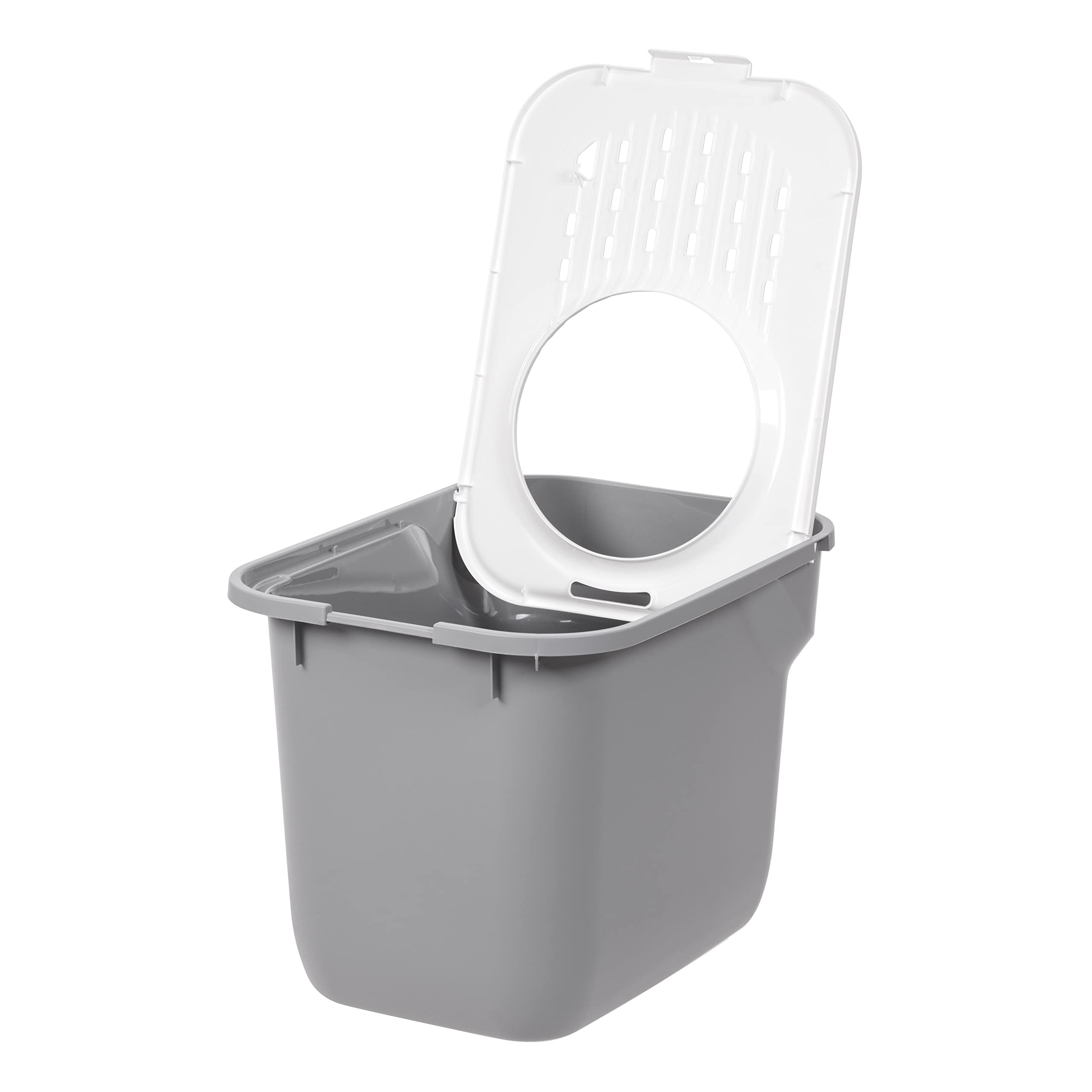 IRIS USA Large Top Entry Cat Litter Box with Litter-Catching Lid - Gray/White Enclosed Kitty Litter Box for Odor Control & Privacy - Perfect for Small Spaces & Multi-Cat Homes
