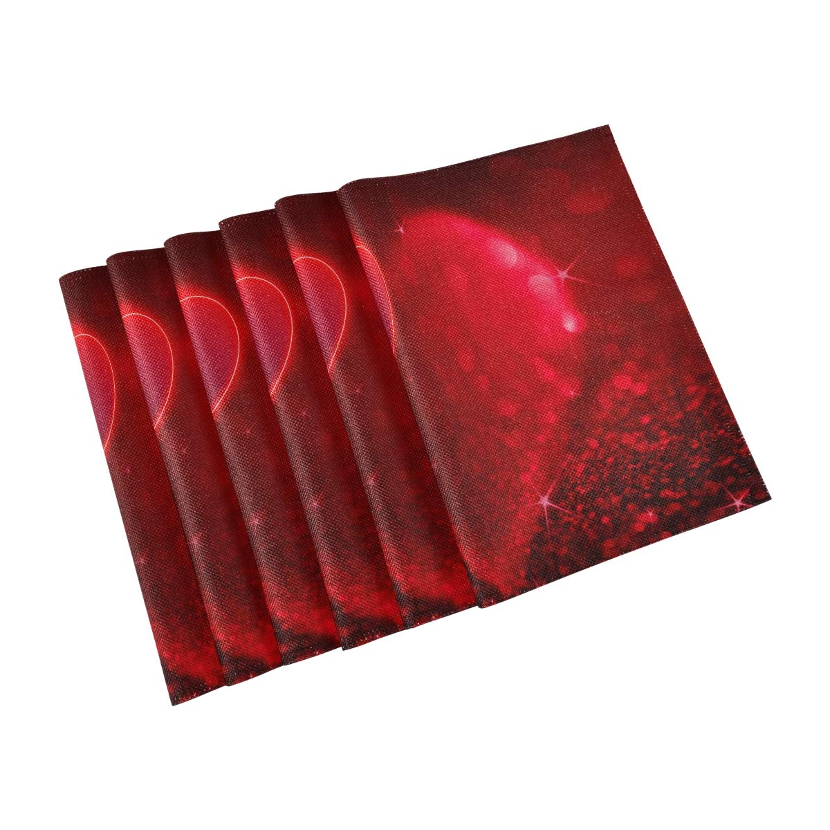 Bolaz Red Hearts Valentines Placemats Set of 4 - Washable Table Mats for Kitchen, Dining & Home Decor (12x18 Inches) - Perfect for Valentine's Day, Mother's Day & Romantic Dinners