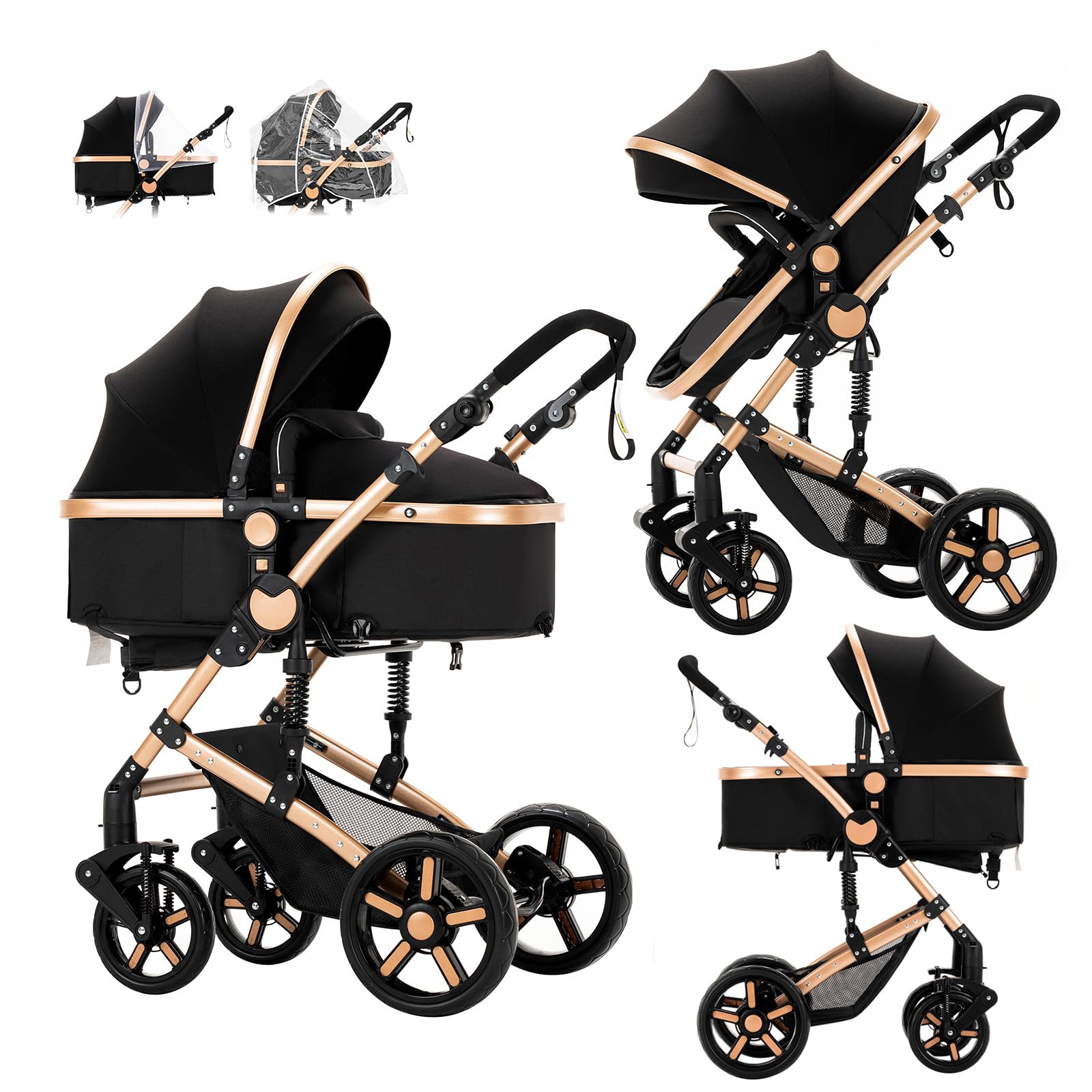 2 in 1 Baby Stroller with Bassinet | Convertible Pram & Reversible Standard Stroller | Portable Foldable Baby Buggy for Newborn & Toddler | Infant Carriage & High Landscape Pushchair (2US588-BG) | Perfect for Travel, Shopping & Outdoor Walks