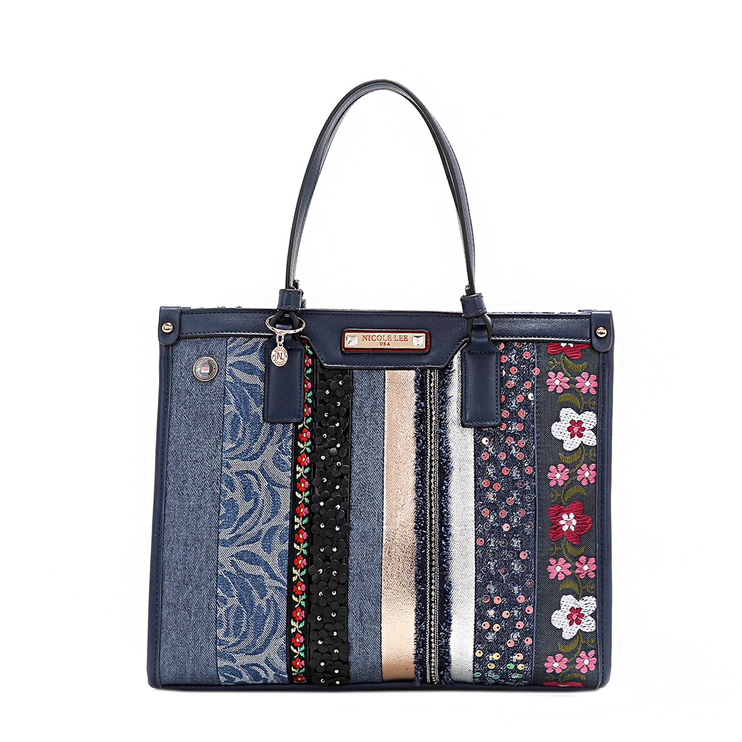 Stylish Patch Flower Structured Handbag for Women - Elegant Crossbody Purse for Daily Use, Work, and Evening Events
