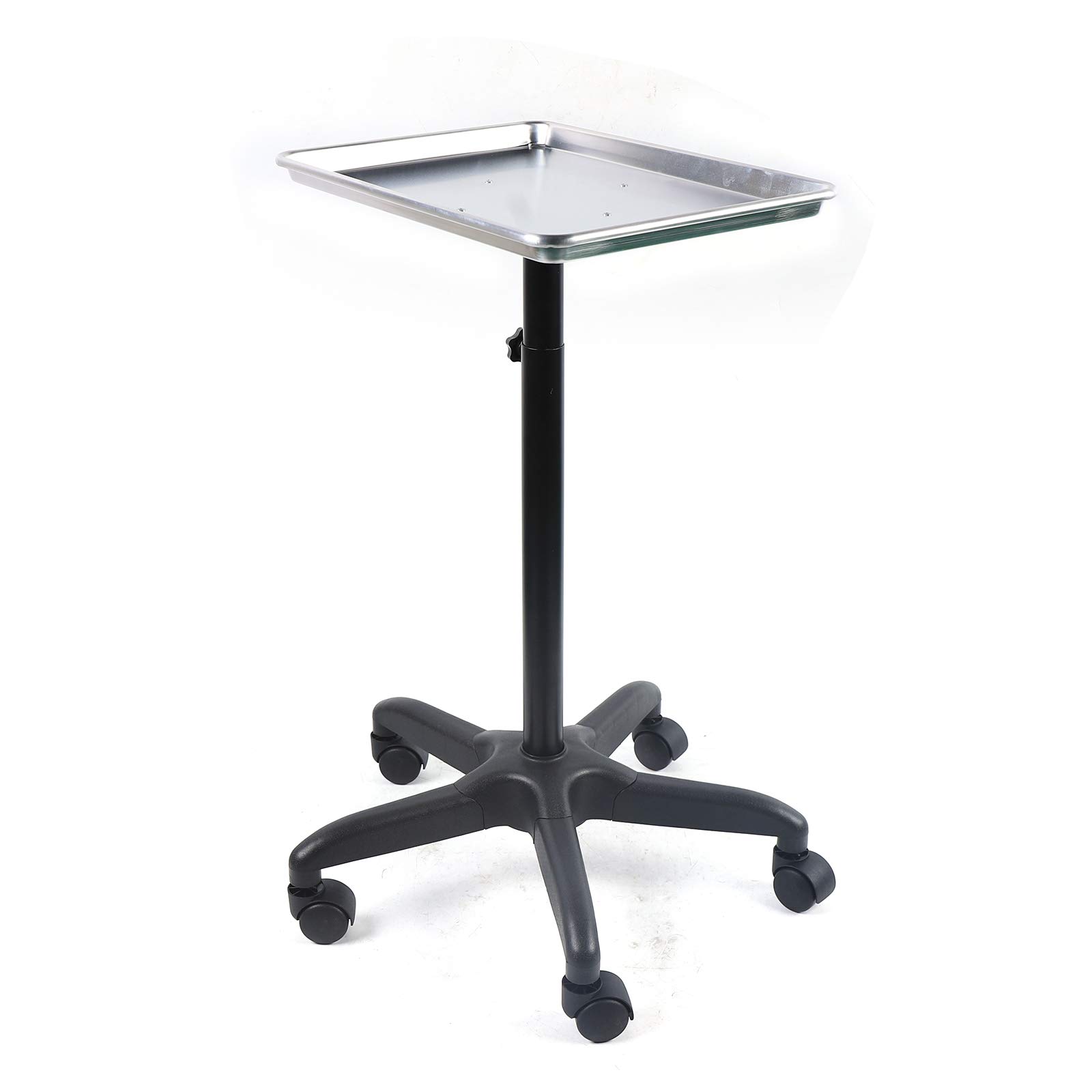 Professional Aluminum Alloy Salon Tray Cart with Adjustable Height - Multi-Purpose Rolling Tray Trolley for Hair Stylists, Tattoo Artists & Beauty Services - Mobile Utility Cart with Wheels (Silver) | Perfect for Salon Storage, Makeup Organization & Mobile Service Tools