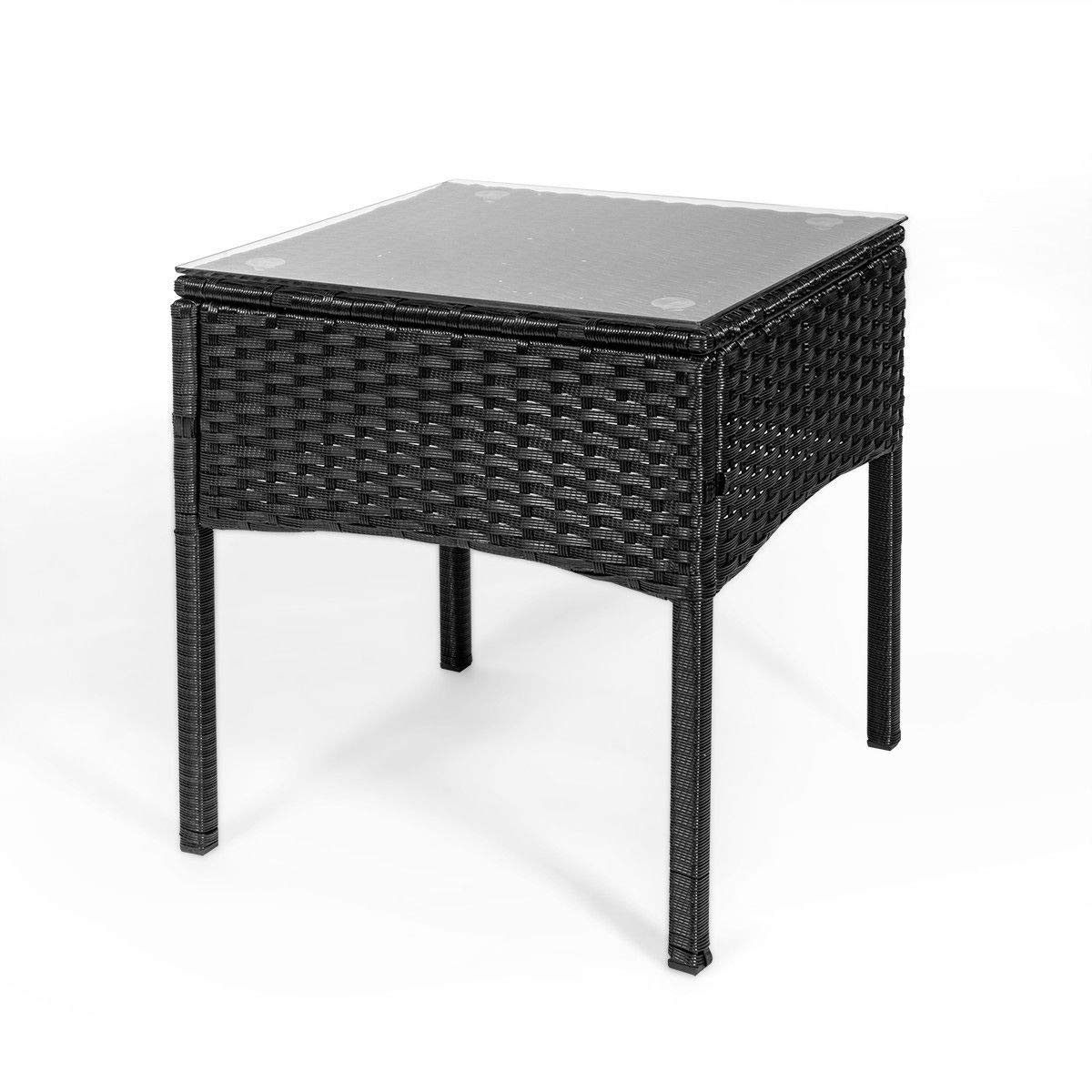 3-Piece Black Wicker Rattan Bistro Set with Glass Table - Modern Outdoor Patio Furniture for Conversation & Dining - Perfect for Garden, Balcony, and Poolside Seating