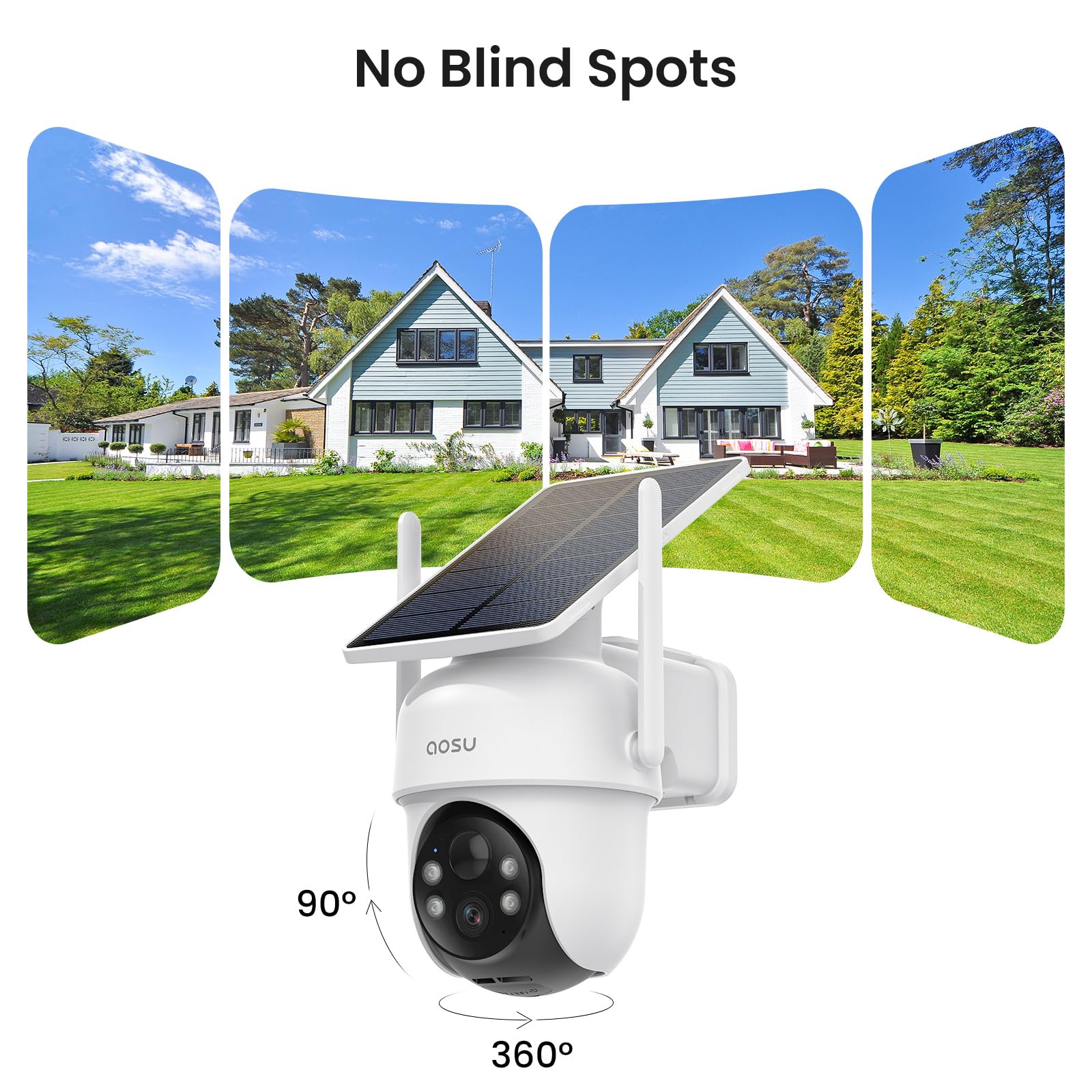 AOSU Solar-Powered Home Security Camera Add-On - Compatible with AOSU HomeBase (Not Standalone), Supports 4 Cameras Simultaneously | Outdoor Surveillance, Night Vision, Weatherproof for Home & Business Protection
