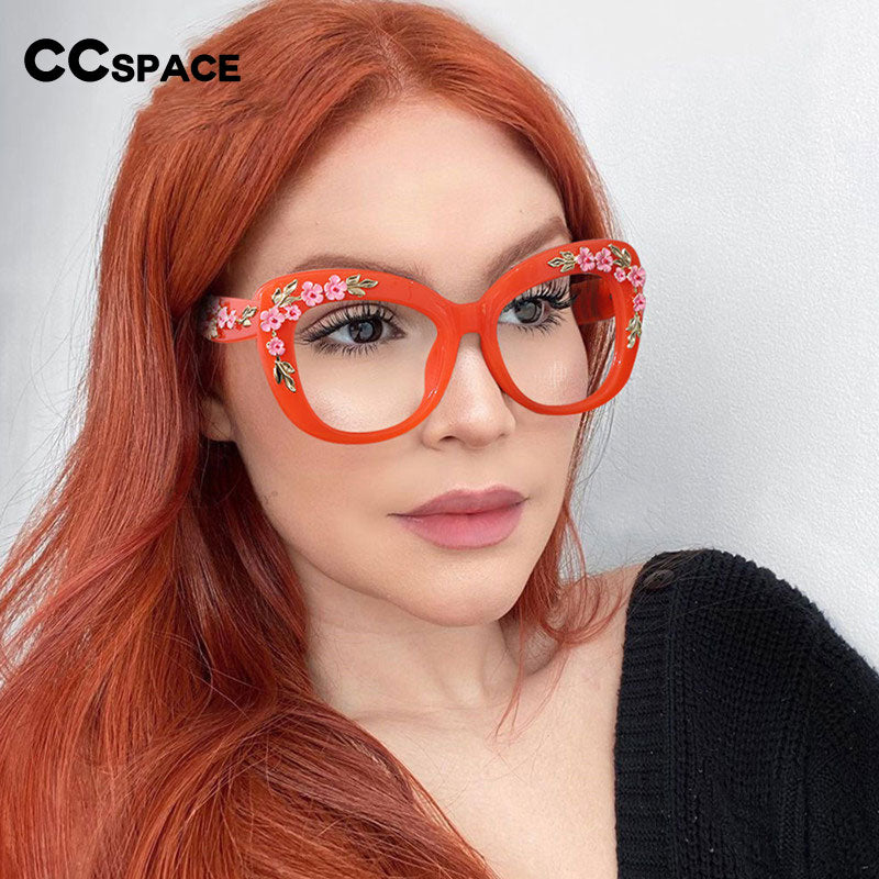 CCspace Women's Full Rim Oversized Square Cat Eye Resin Frame Eyeglasses 54442 - Trendy Retro Glasses for Women, Fashionable Eyewear for Office, Reading & Daily Use