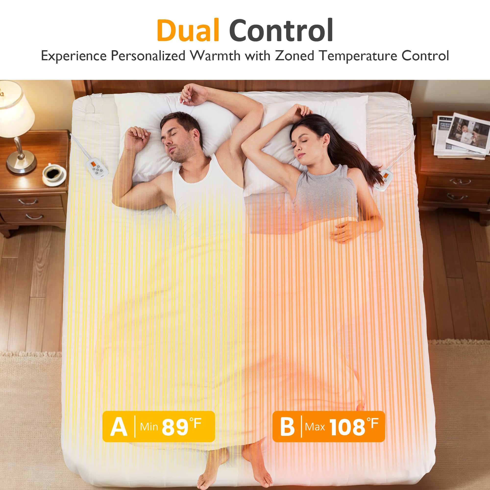 Sunvivi Queen Size Heated Mattress Pad - Electric Bed Warmer with 12-Hour Timer & 10 Heat Settings, Dual Controller, Machine Washable (60