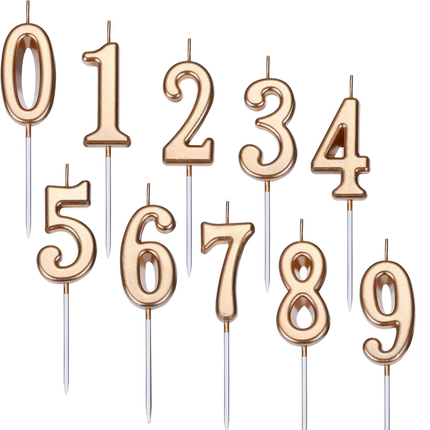 Yaomiao 10pcs Glitter Number Candles 0-9 for Birthday Cake Decorations - Champagne Gold for Party Favors