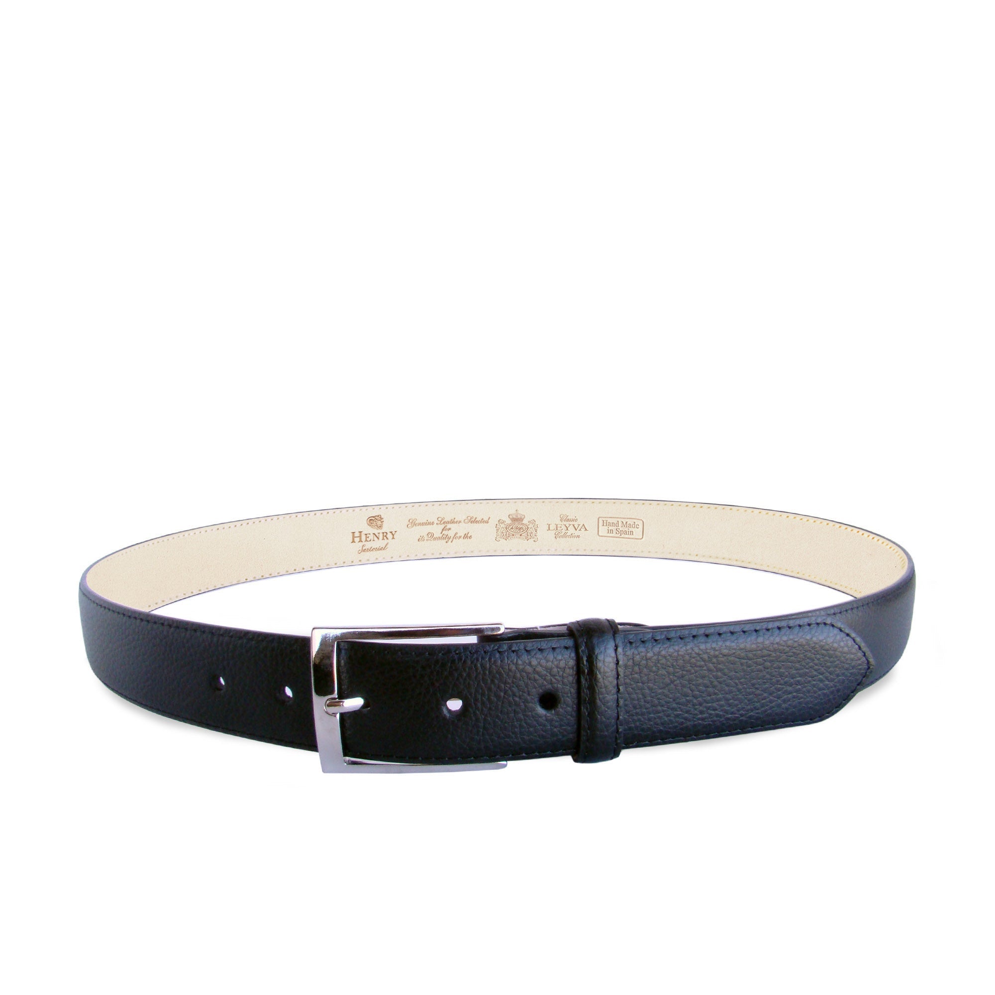 HENRY SARTORIAL x LEYVA Genuine Pebble Leather Belt for Men - Classic Black Dress Belt - Perfect for Business, Formal Wear & Office Attire