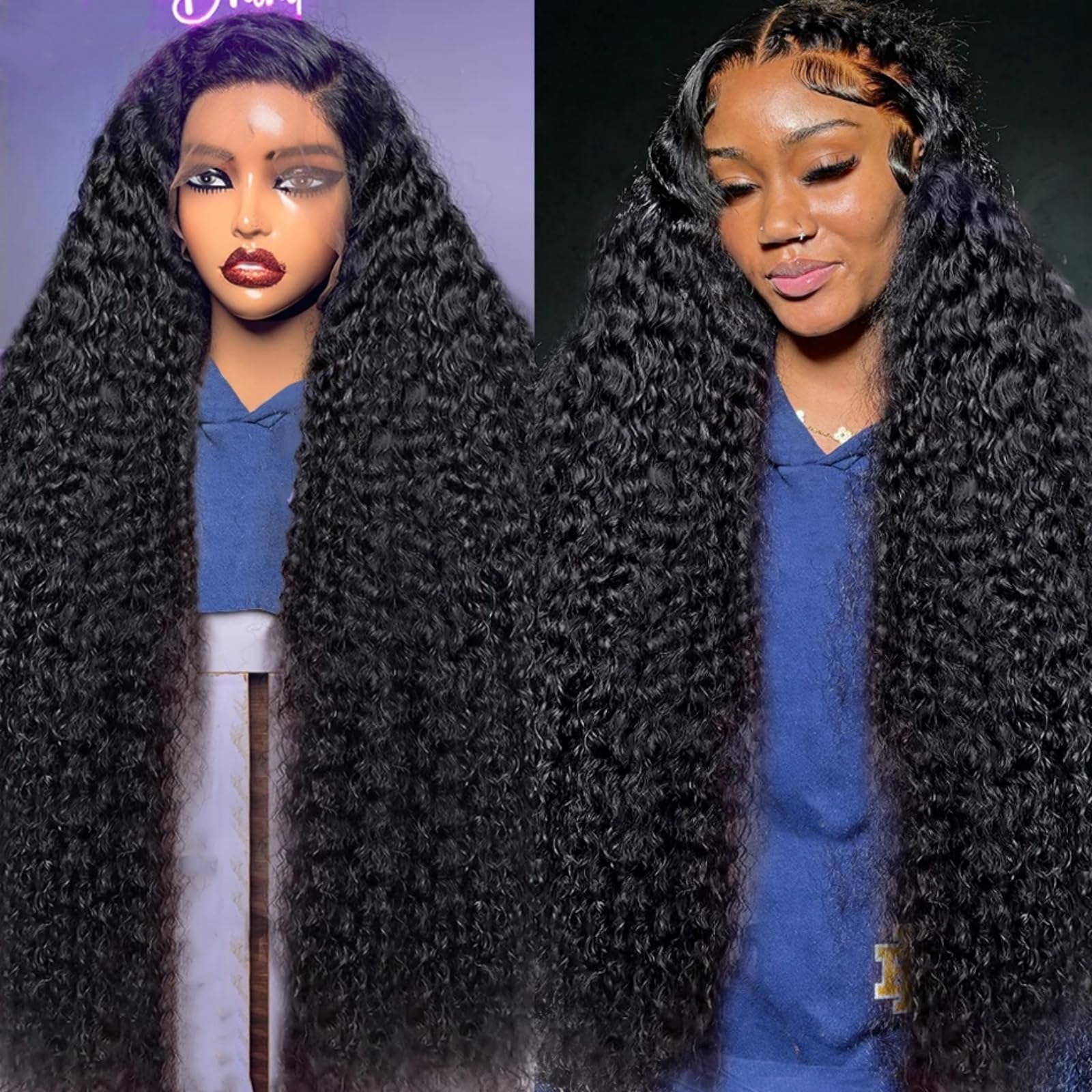13x6 Deep Wave Lace Front Wigs Human Hair - Pre Plucked 30 Inch HD Transparent Lace Frontal Curly Wig 180% Density Glueless - Natural Black Human Hair Wigs for Women | Perfect for Daily Wear, Parties, Weddings & Special Occasions