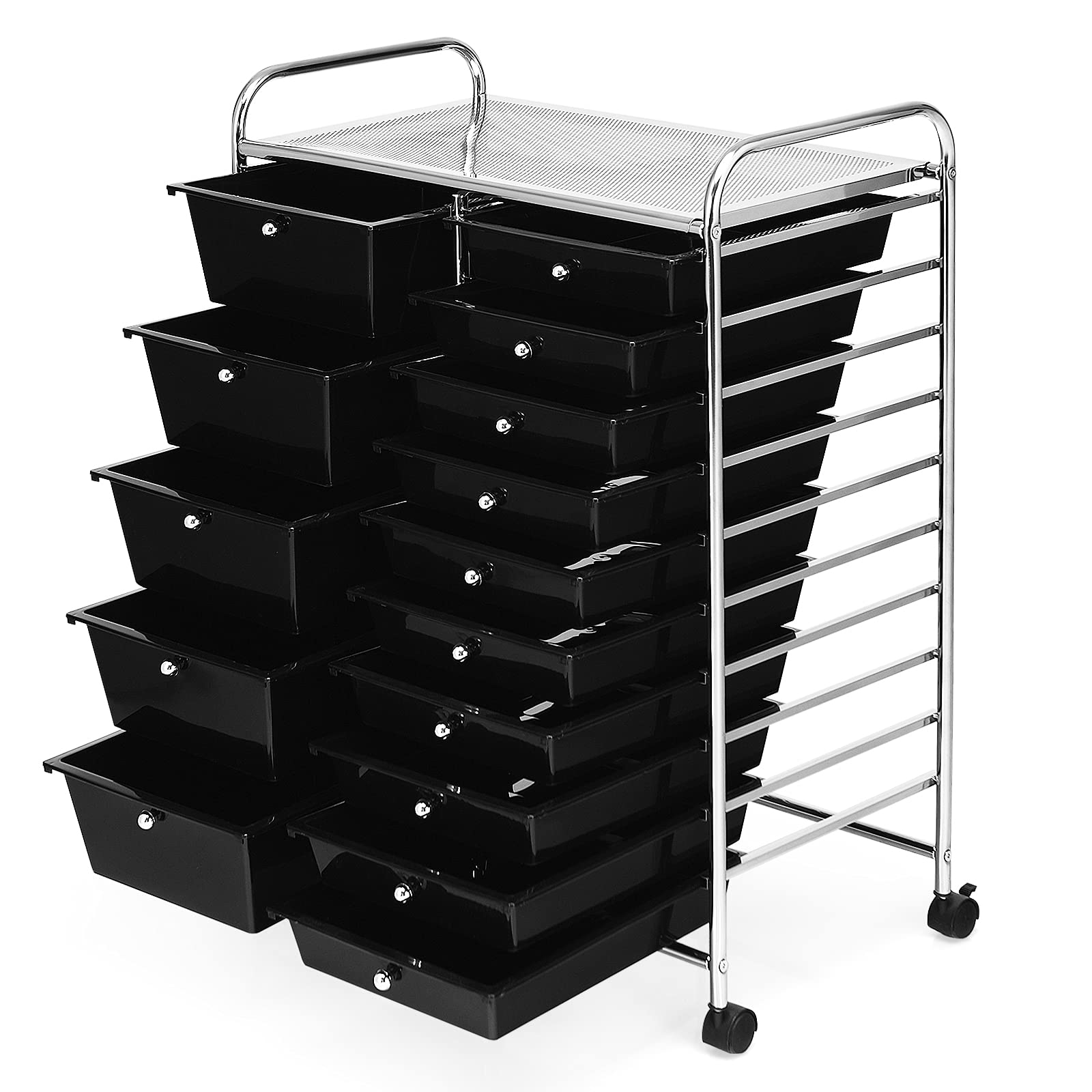 BETTARY 15 Drawer Rolling Cart with Removable Drawers & 4 Universal Wheels - Multipurpose Lightweight Organizer for Tools, Scrapbook Paper, Office Supplies | Perfect for Supermarket, School, Office & Home Storage (Black)