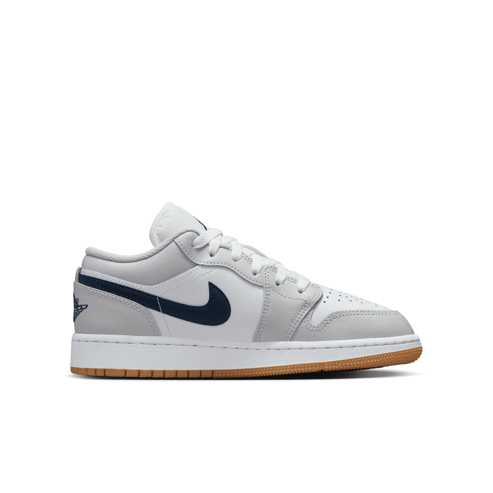 AIR JORDAN 1 LOW (GS) Sneakers - White/Midnight Navy/Neutral Grey - Kids Basketball Shoes for Casual Wear & Sports