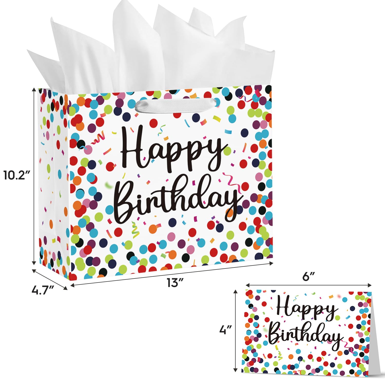 Horaldaily 13 Inch Large Birthday Gift Bags with Tissue Paper & Greeting Card - Premium Polka Dot Party Favor Bags for Men, Women & Kids - Perfect for Birthday Parties, Baby Showers & Special Occasions