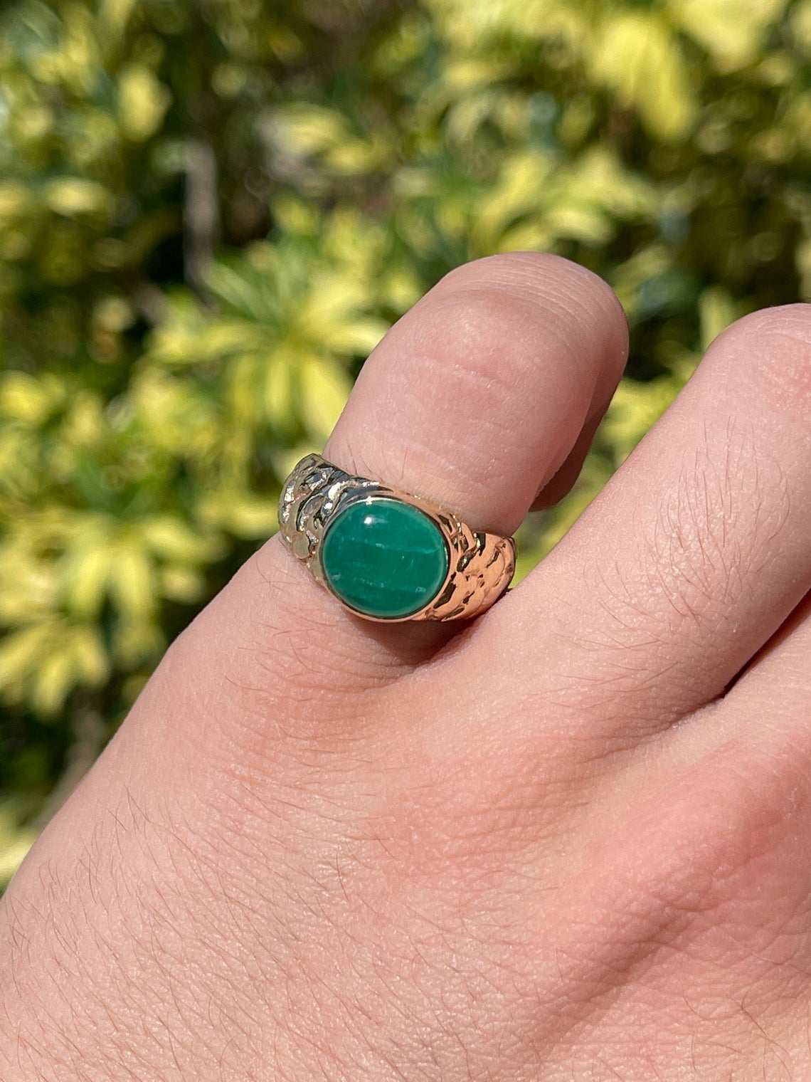 4.04 Carat 14K Gold Natural Emerald Cabochon Men's Ring for Wedding, Engagement & Special Occasions