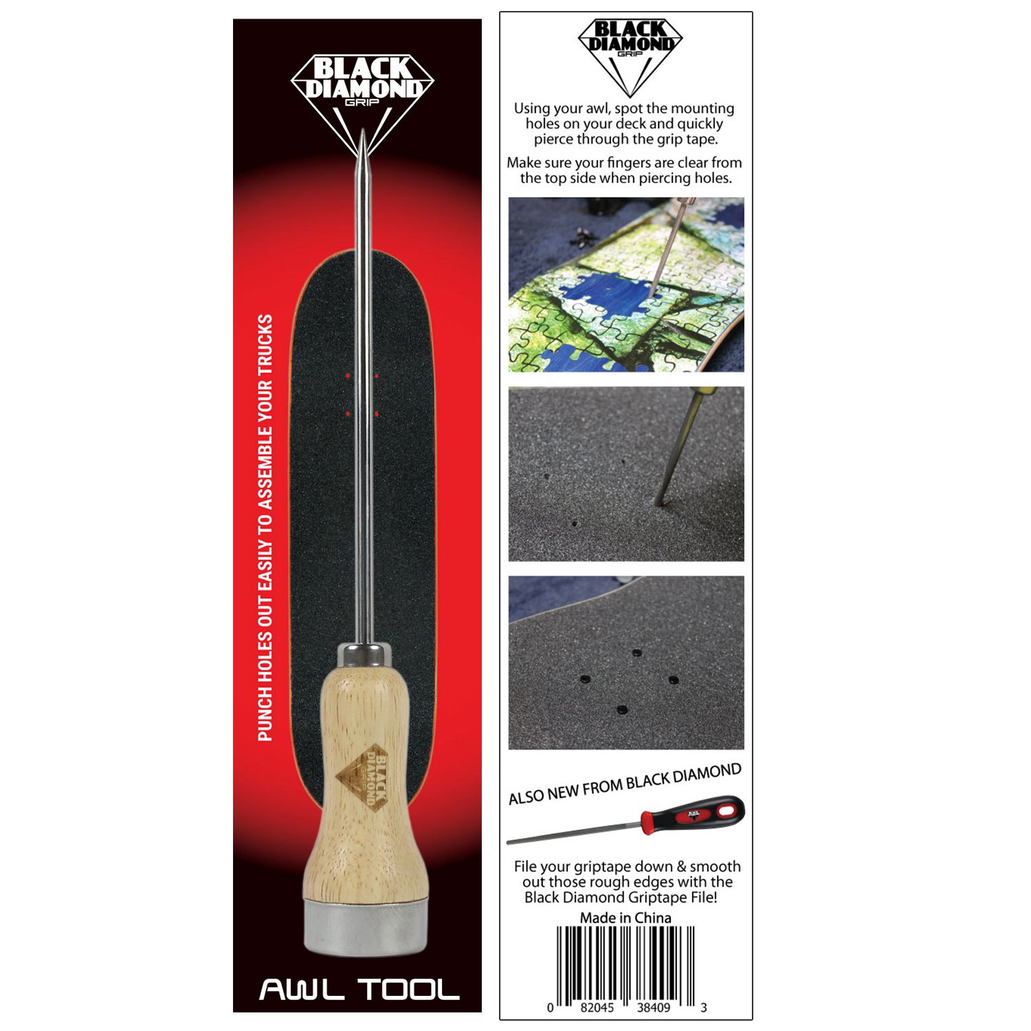 Black Diamond Skateboard Grip Tape Tool - Hole Poker for Skateboard Maintenance