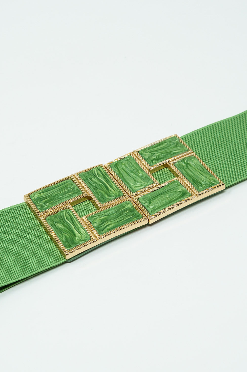 Elastic Green Belt with Square Buckles - Stylish & Adjustable Waistband for Women's Fashion, Casual & Office Wear