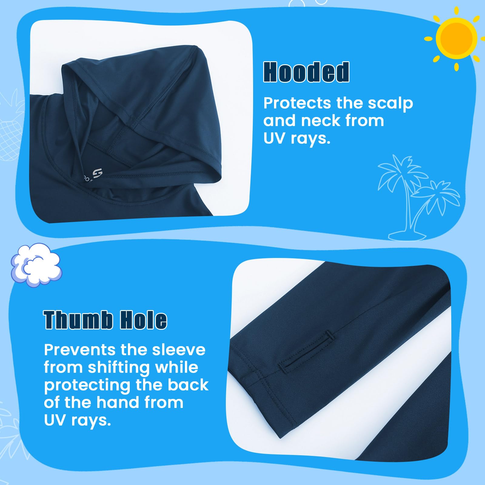 HODOSPORTS Boys UPF 50+ Sun Protection Long Sleeve Rash Guard Swim Shirt - Hooded UV Protective Swimwear for Kids, Perfect for Swimming, Hiking, Beach & Outdoor Water Activities