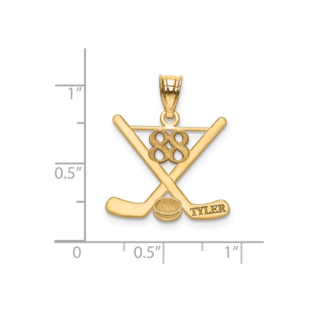 14k Solid Yellow Gold Laser Engraved Hockey Pendant Charm with Custom Name & Number - Perfect for Sports Gifts, Team Spirit Jewelry & Hockey Fan Accessories