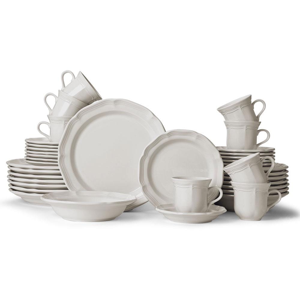 French Countryside® 40-Piece Dinnerware Set - Service for 8 People, Porcelain Plates, Bowls & Mugs - Elegant Farmhouse Tableware for Family Dinners, Holiday Entertaining & Restaurant Use