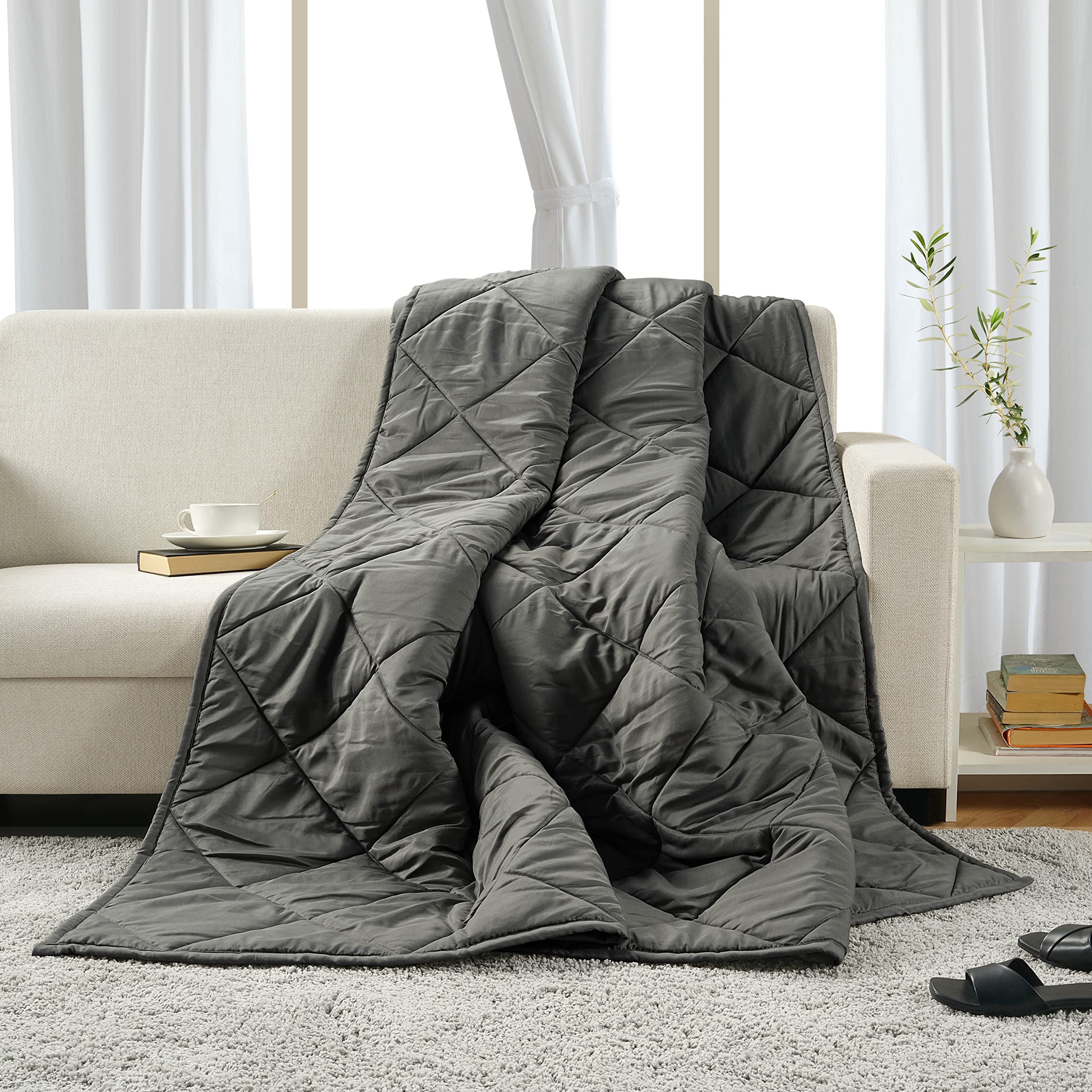 LANE LINEN Cooling Blanket Queen Size - Lightweight Summer Blanket for Bed, Sofa & Travel | Soft Microfiber Breathable Throw Blanket | Perfect for Hot Sleepers, Air Conditioning Use & Cozy Nights - Charcoal