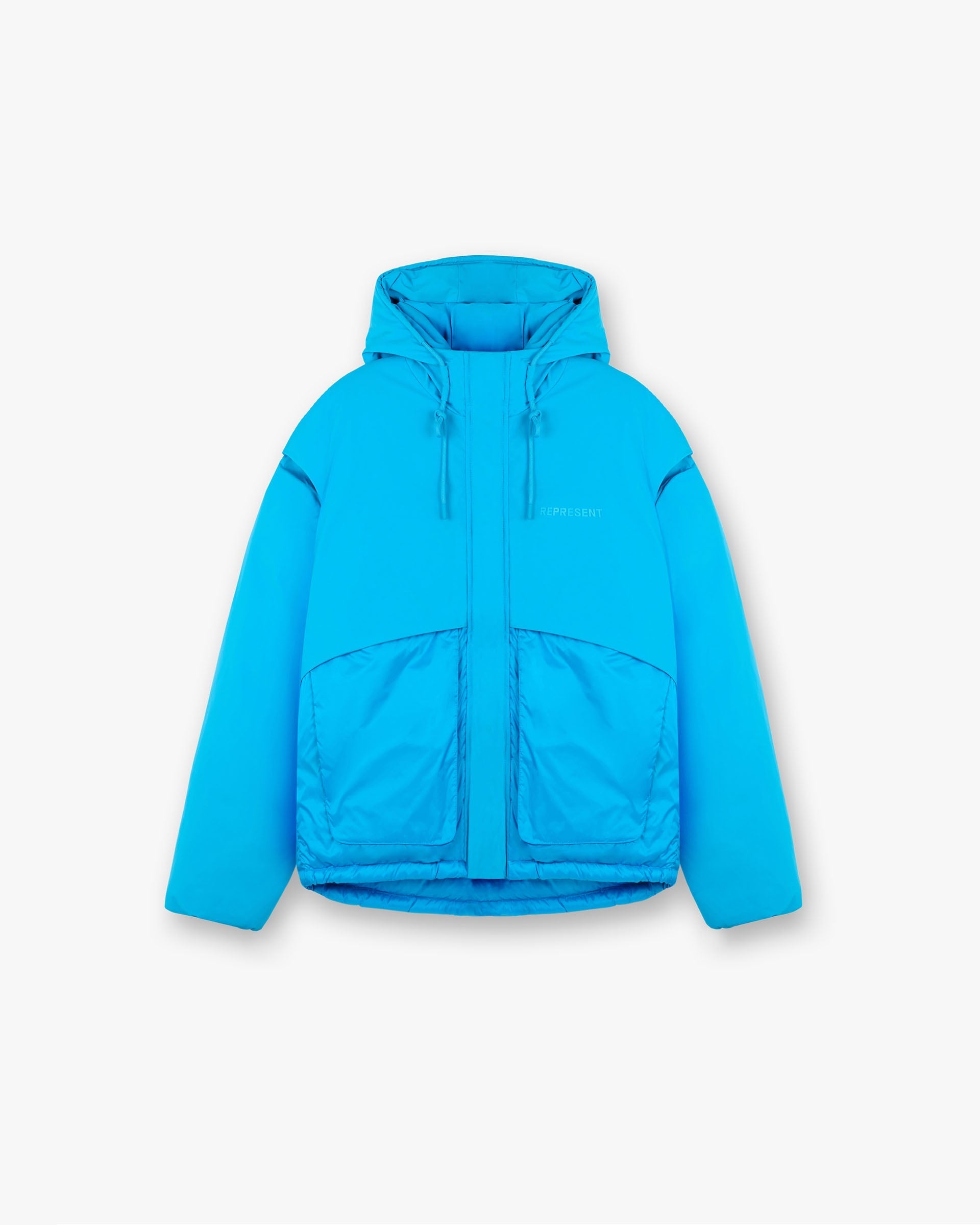 Electric Blue Layered Hooded Puffer Jacket - Women's Winter Coat for Cold Weather, Outdoor Activities & Casual Wear
