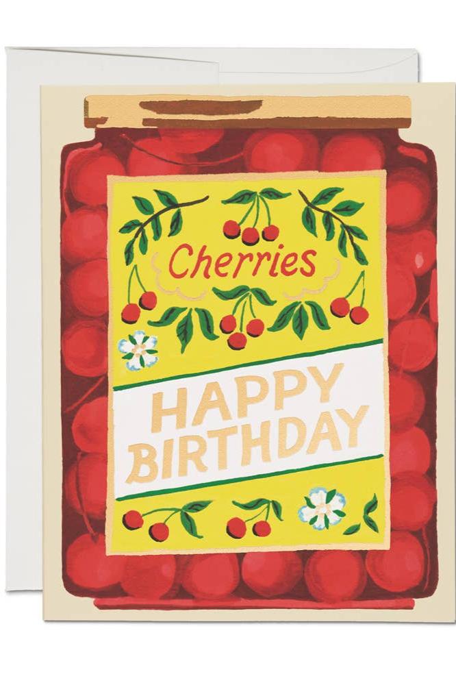 Handmade Birthday Card with Jar of Cherries Design - Perfect for Friends, Family & Special Occasions | Thoughtful Gift for Birthdays, Anniversaries & Celebrations