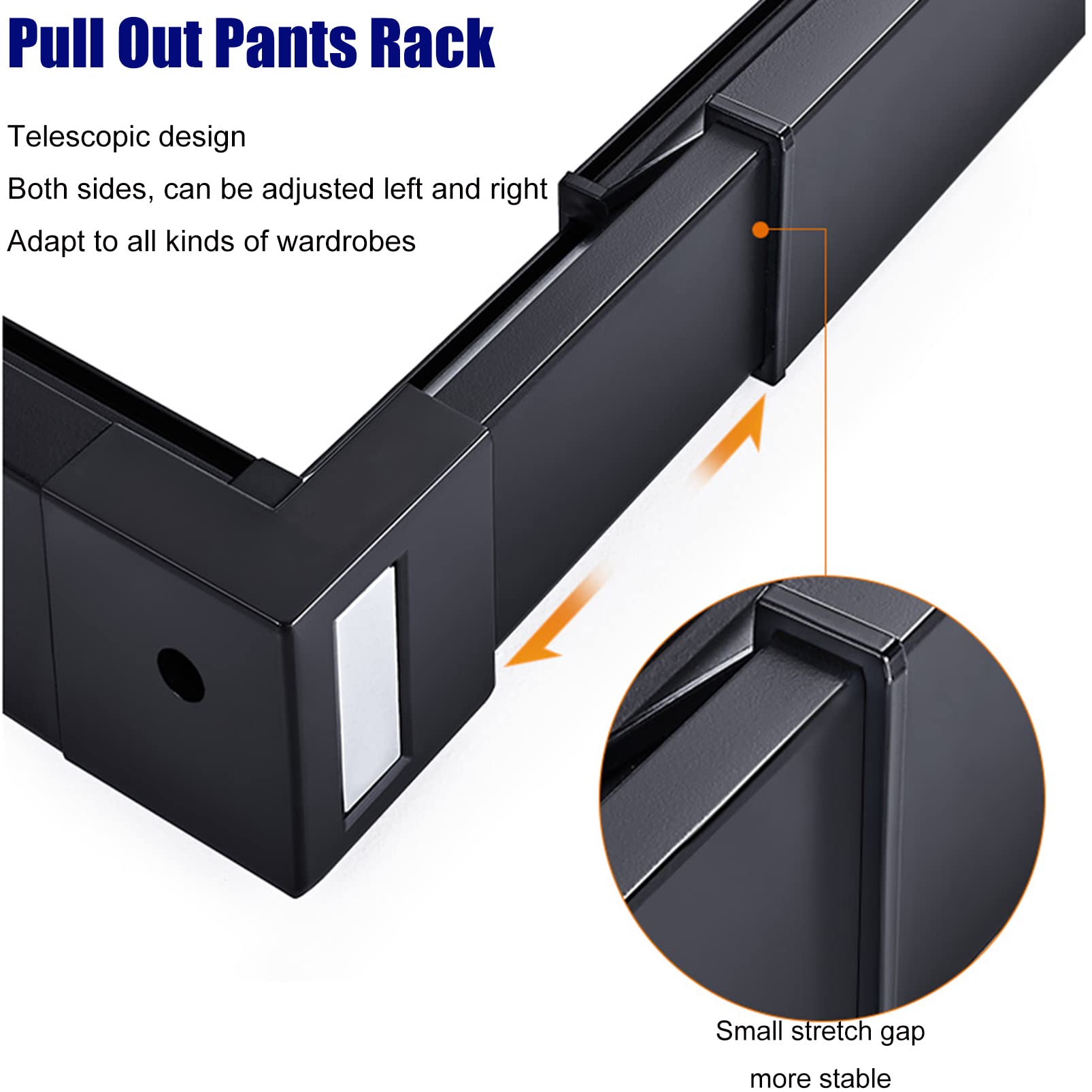 Telescopic Pull-Out Closet Rod with Detachable Pants Hanger Rack - Built-in Wardrobe Organizer for Trousers, Jeans & Scarves | Space-Saving Sliding Storage Solution for Bedroom, Closet or Walk-in Wardrobe