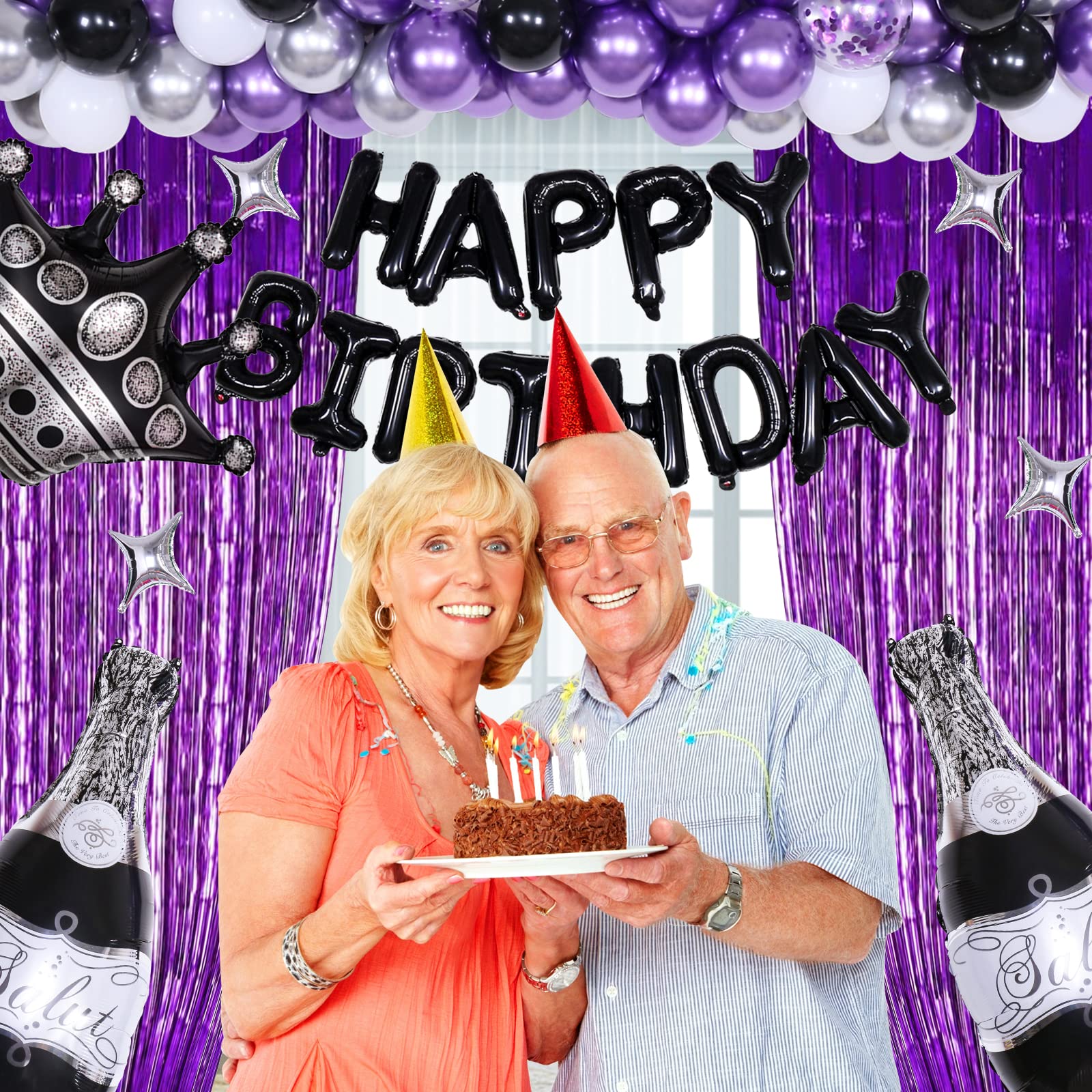 117pcs Purple & Black Birthday Party Decorations Set for Men, Women, Boys & Girls - Happy Birthday Banners, Balloons & Champagne Beer Decor - Perfect for Adult Birthday Parties, Gender Reveals & Anniversary Celebrations