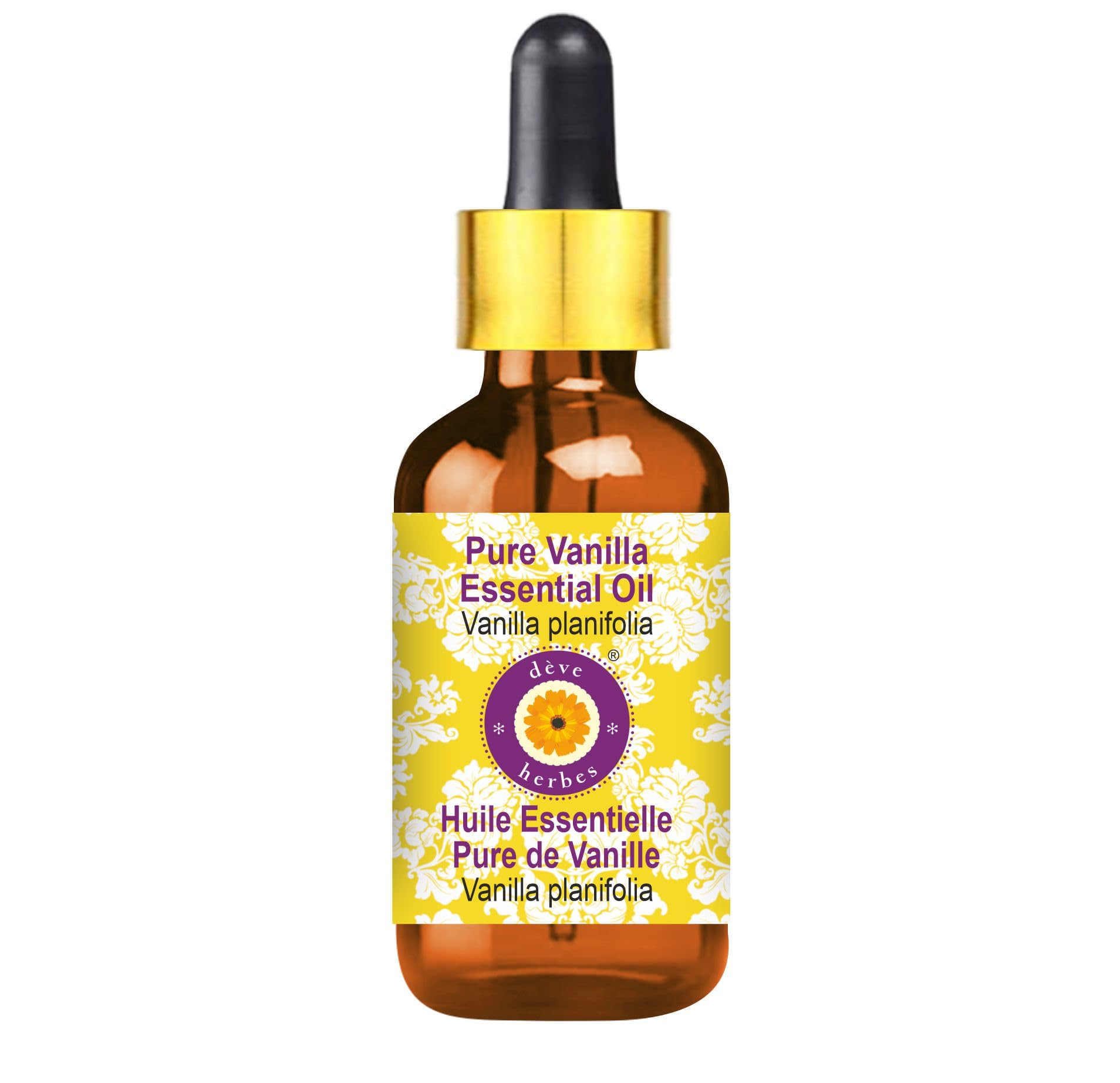 Deve Herbes Pure Vanilla Essential Oil (Vanilla planifolia) - 15ml Steam Distilled with Glass Dropper - Aromatherapy, Massage & DIY Skincare