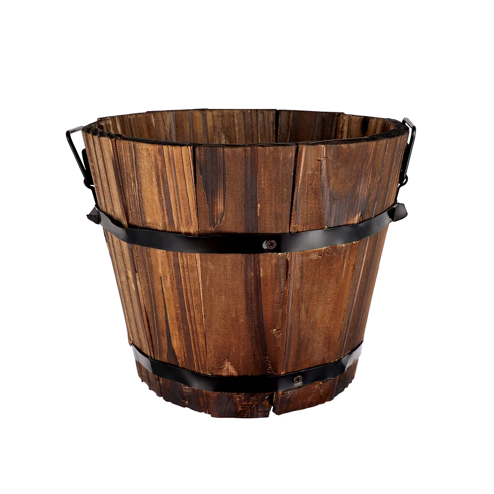 Vintage Wooden Round Barrel Flower Pot - Retro Style Flat Mouth Planter for Home Decor & Garden Planting | Perfect for Indoor Plants, Succulents, and Outdoor Garden Decor