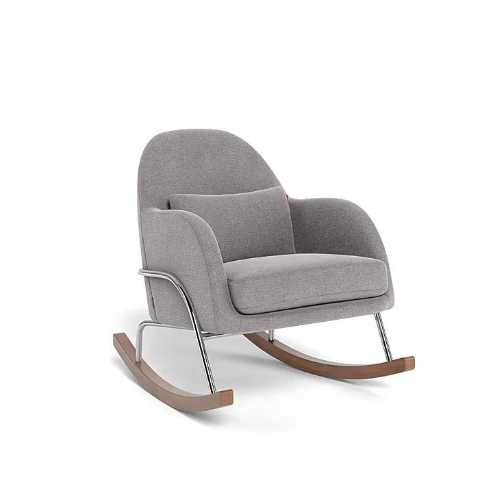 Jackie Rocker Chair in Pebble Grey with Chrome/Walnut Base - Stylish and Comfortable Rocking Chair for Living Room, Nursery, or Office Relaxation