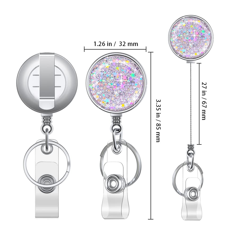Retractable Badge Holder & Reel - Lightweight Plastic ID Card Holder with Key Ring & Belt Clip for Nurses, Teachers, Students, Volunteers (1 Pack Silver) - Perfect for Hospitals, Schools & Office Security