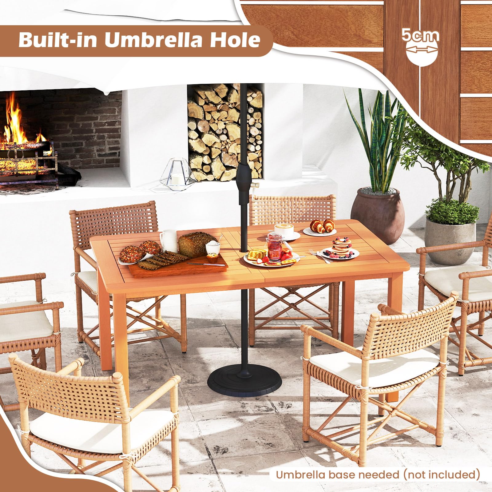 **Tangkula 6-Person Outdoor Dining Table with Umbrella Hole - Solid Wood Patio Table with Teak Oil Finish, Rectangle Garden Table for Yard, Porch, Deck & Indoor Use - Perfect for BBQs, Family Gatherings & Outdoor Entertaining**