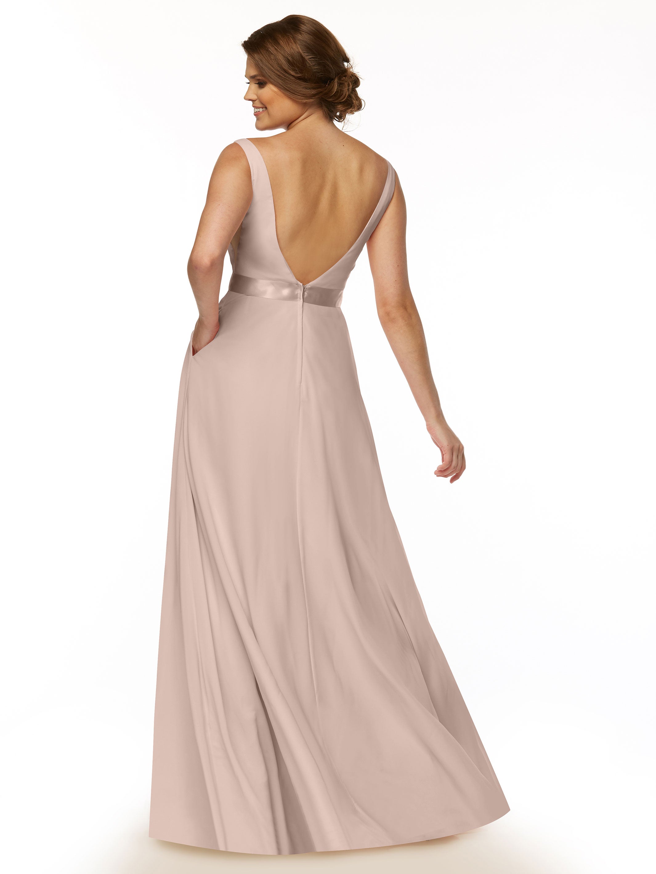 Elegant 80117 Stretch Chiffon A-Line Bridesmaid Dress with V-Neck & Sash - Perfect for Weddings, Formal Events & Special Occasions